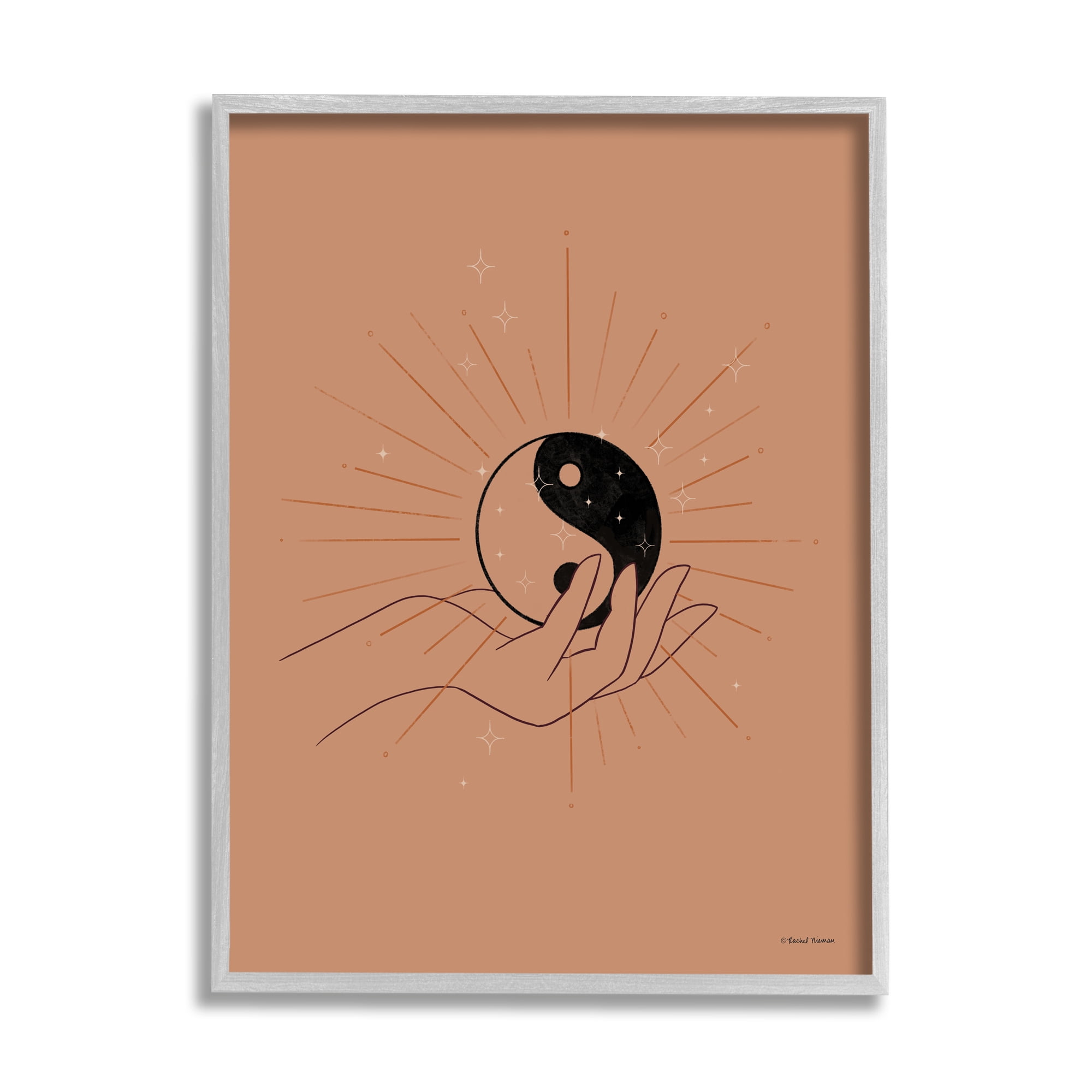 Stupell Industries Brown Yin Yang Harmony Symbol Palm Hand Framed Wall Art, 11 x 14, Design by Rachel Nieman