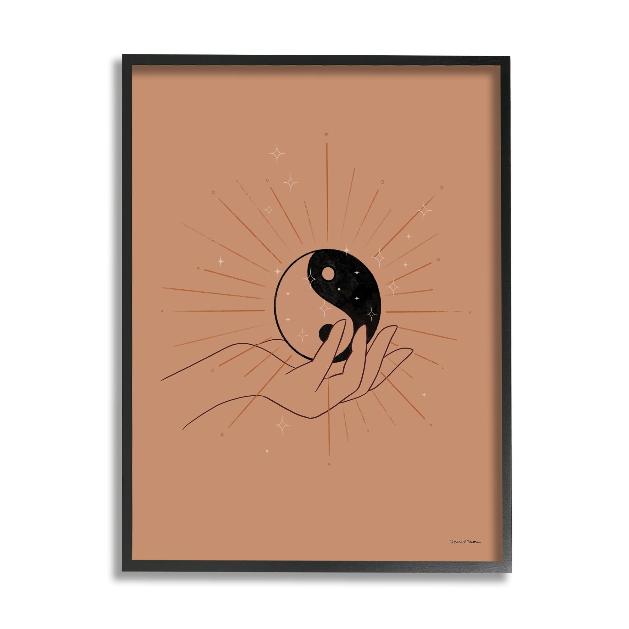 Stupell Industries Brown Yin Yang Harmony Symbol Palm Hand Framed Wall Art, 16 x 20, Design by Rachel Nieman