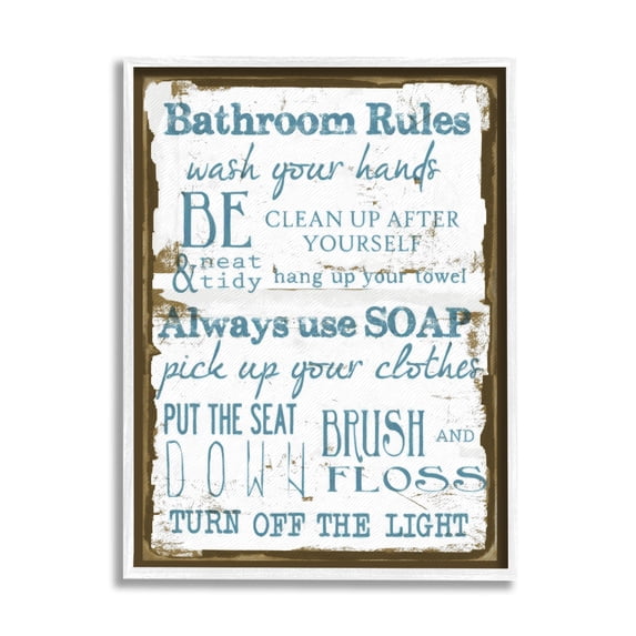 Stupell Industries Brown and Blue Classic Bathroom Rules, 24 x 30,Design by Taylor Greene