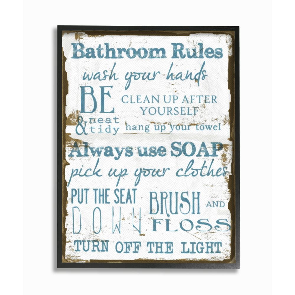 Stupell Industries Brown and Blue Classic Bathroom Rules Graphic Art Black Framed Art Print Wall Art, 11x14, by Taylor Greene