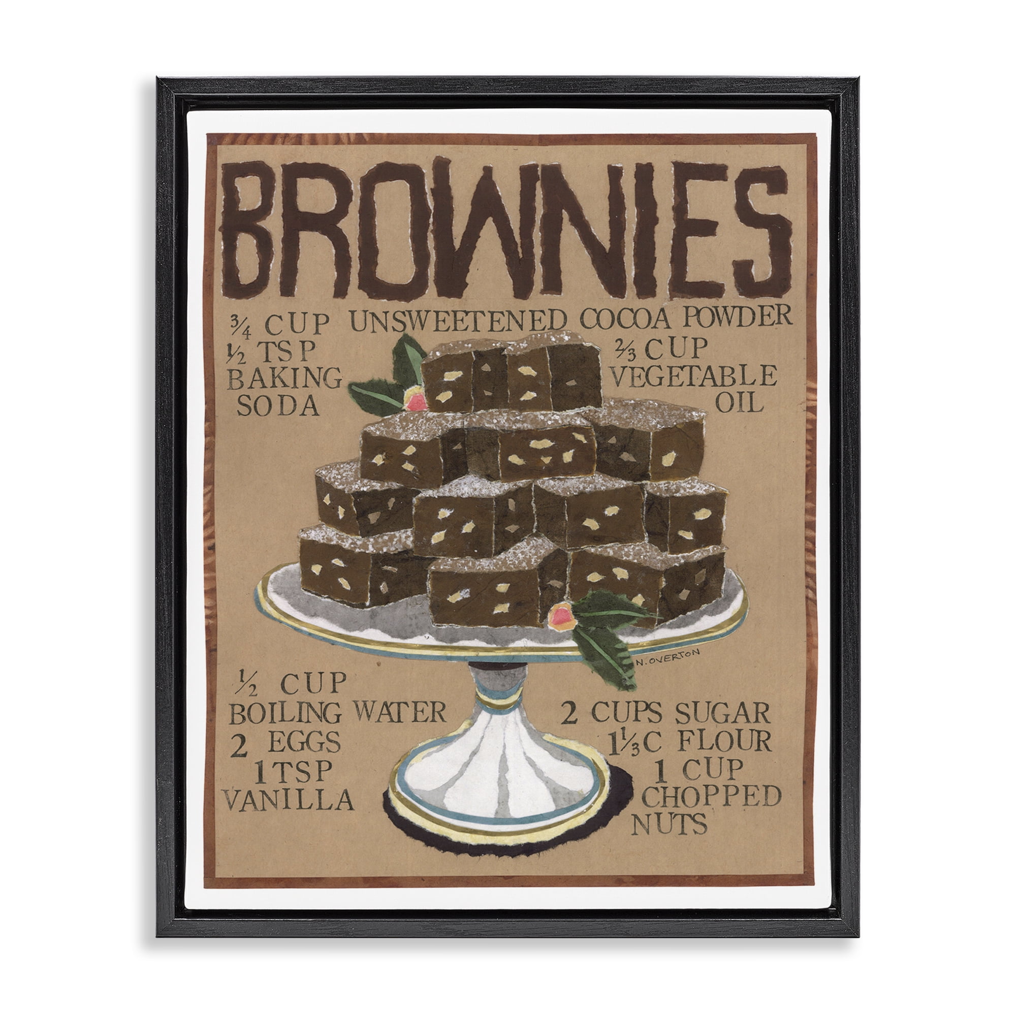 Stupell Industries Brownie Platter Recipe Food & Beverage Painting Black Floater Framed Art Print Wall Art, 25 x 31