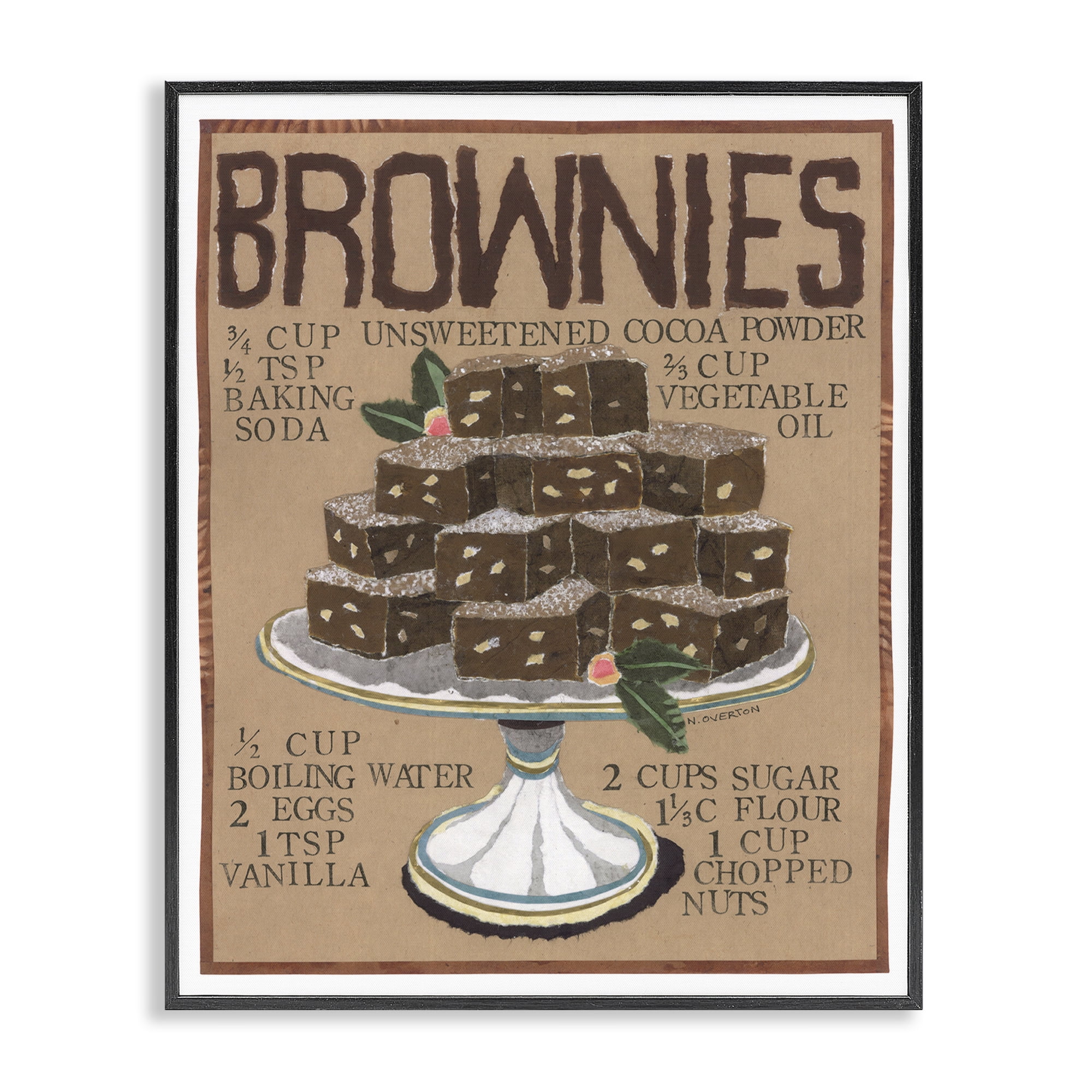 Stupell Industries Brownie Platter Recipe Food & Beverage Painting Black Framed Art Print Wall Art, 16 x 20