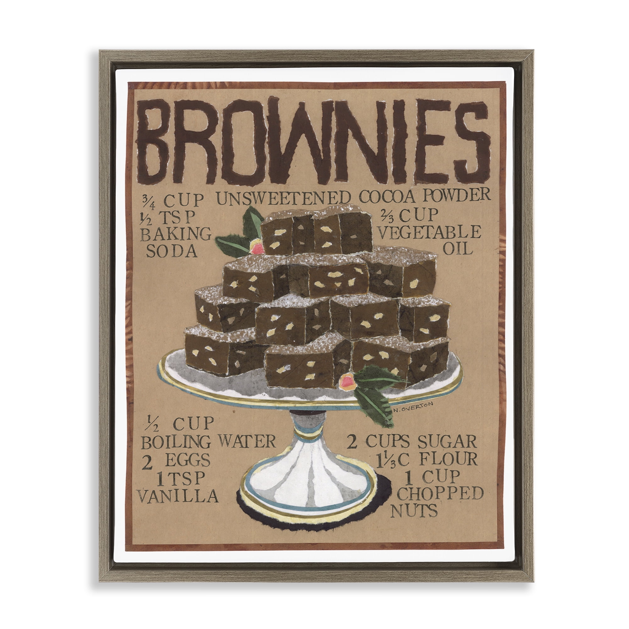 Stupell Industries Brownie Platter Recipe Food & Beverage Painting Brown Floater Framed Art Print Wall Art, 17 x 21