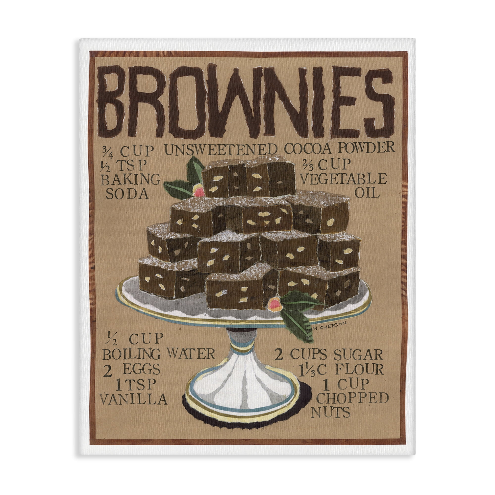 Stupell Industries Brownie Platter Recipe Food & Beverage Painting Gallery Wrapped Canvas Art Print Wall Art, 16 x 20
