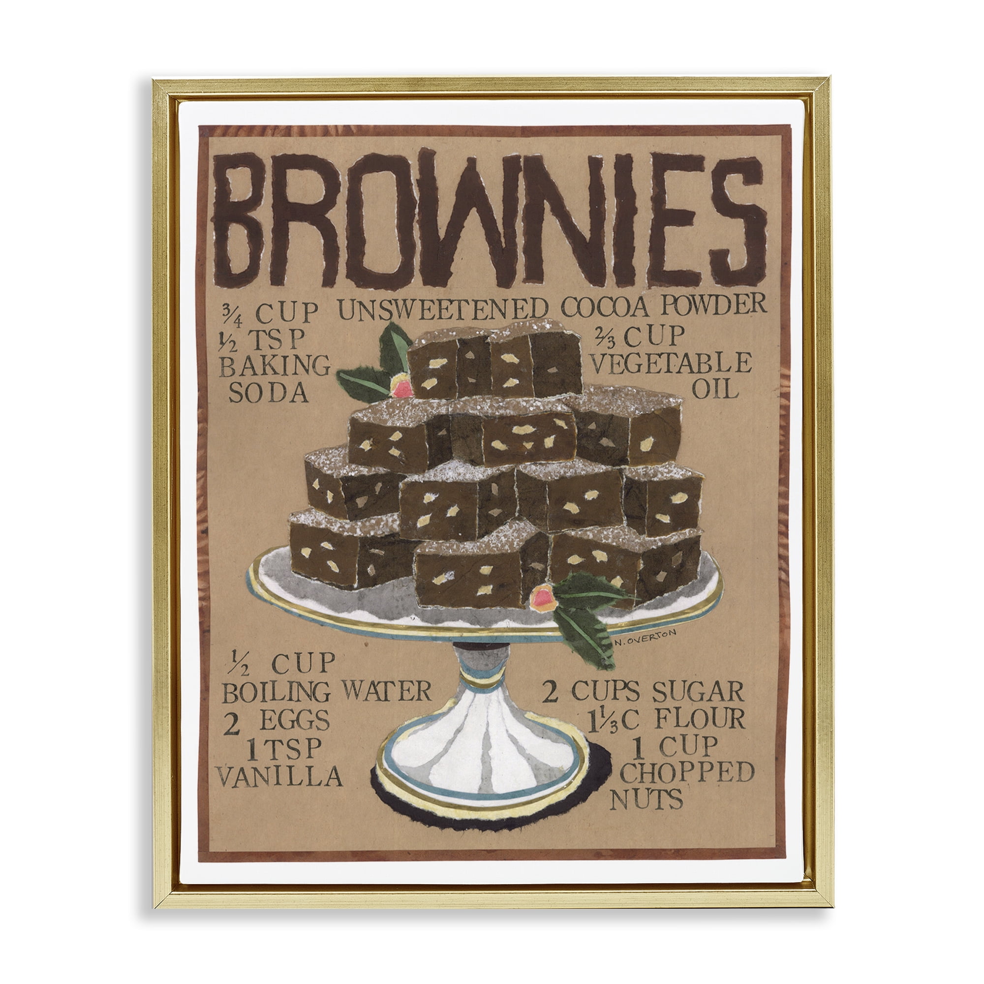 Stupell Industries Brownie Platter Recipe Food & Beverage Painting Gold Floater Framed Art Print Wall Art, 25 x 31