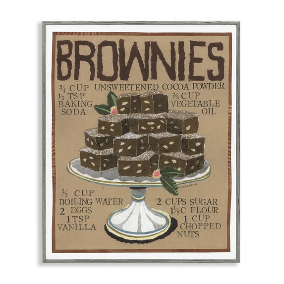Stupell Industries Brownie Platter Recipe Food & Beverage Painting Gray Framed Art Print Wall Art, 16 x 20