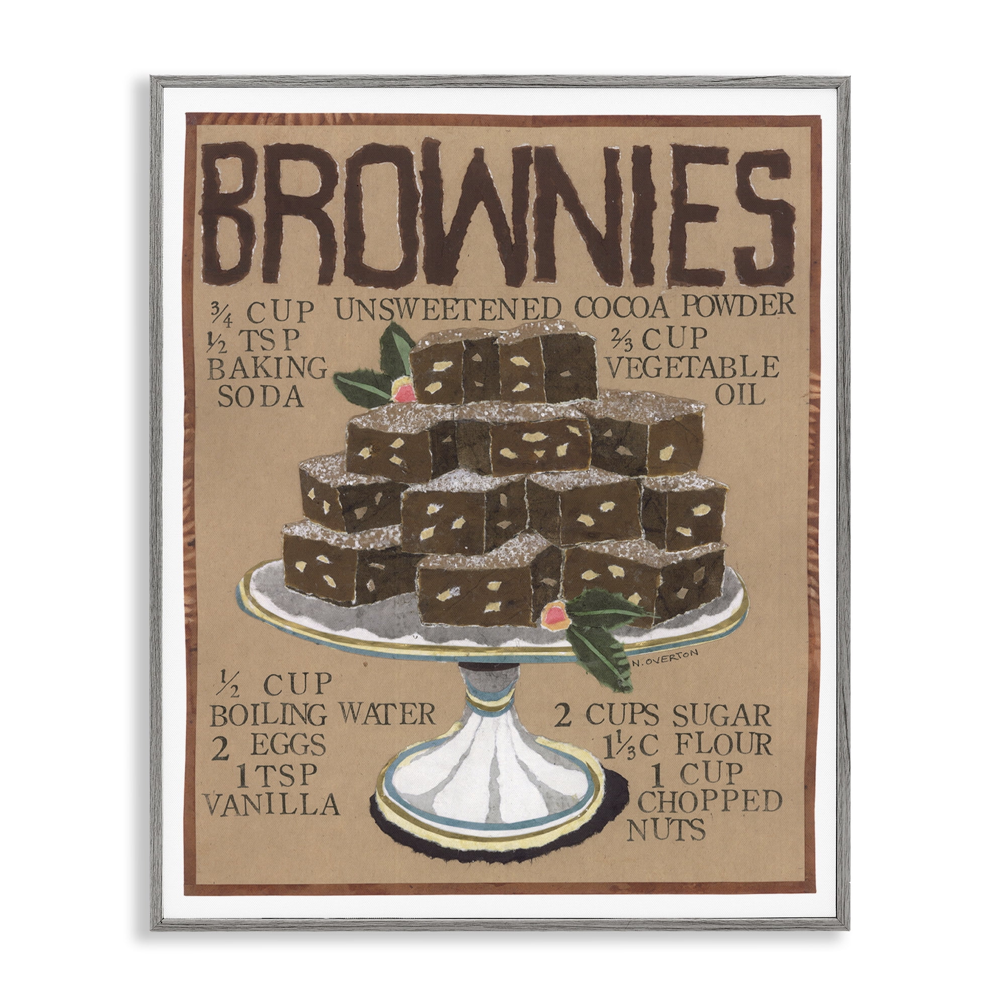Stupell Industries Brownie Platter Recipe Food & Beverage Painting Gray Framed Art Print Wall Art, 24 x 30