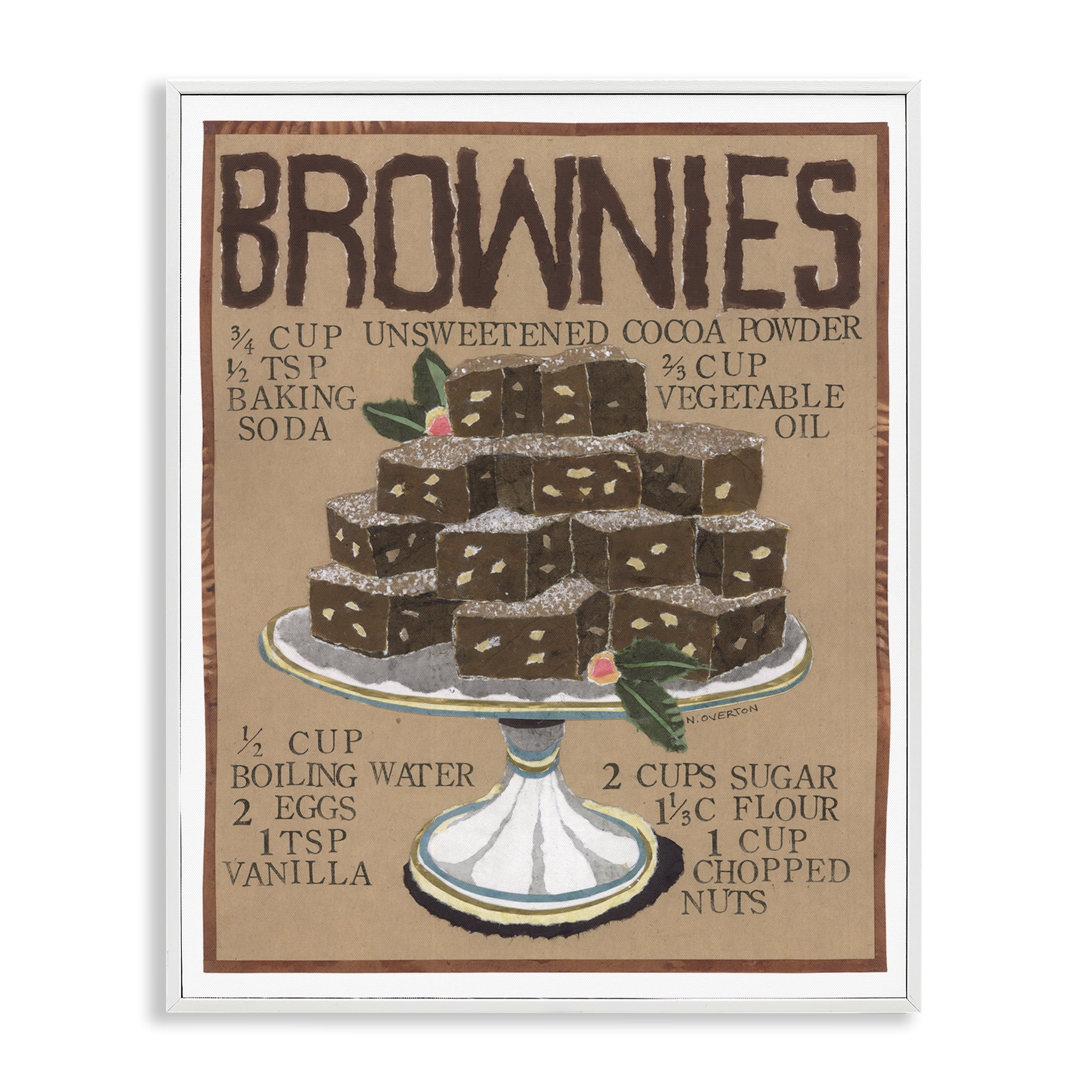 Stupell Industries Brownie Platter Recipe Food & Beverage Painting White Framed Art Print Wall Art, 16 x 20