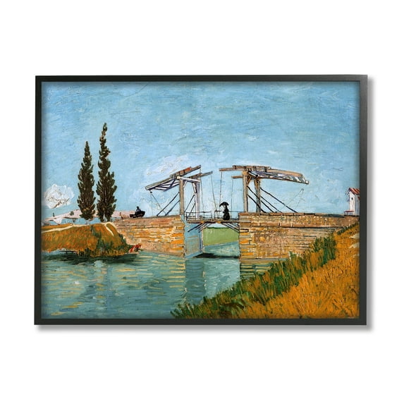 Stupell Industries Brug bij Langlois Vincent van Gogh Classic Bridge Painting Painting Black Framed Art Print Wall Art, Design by one1000paintings