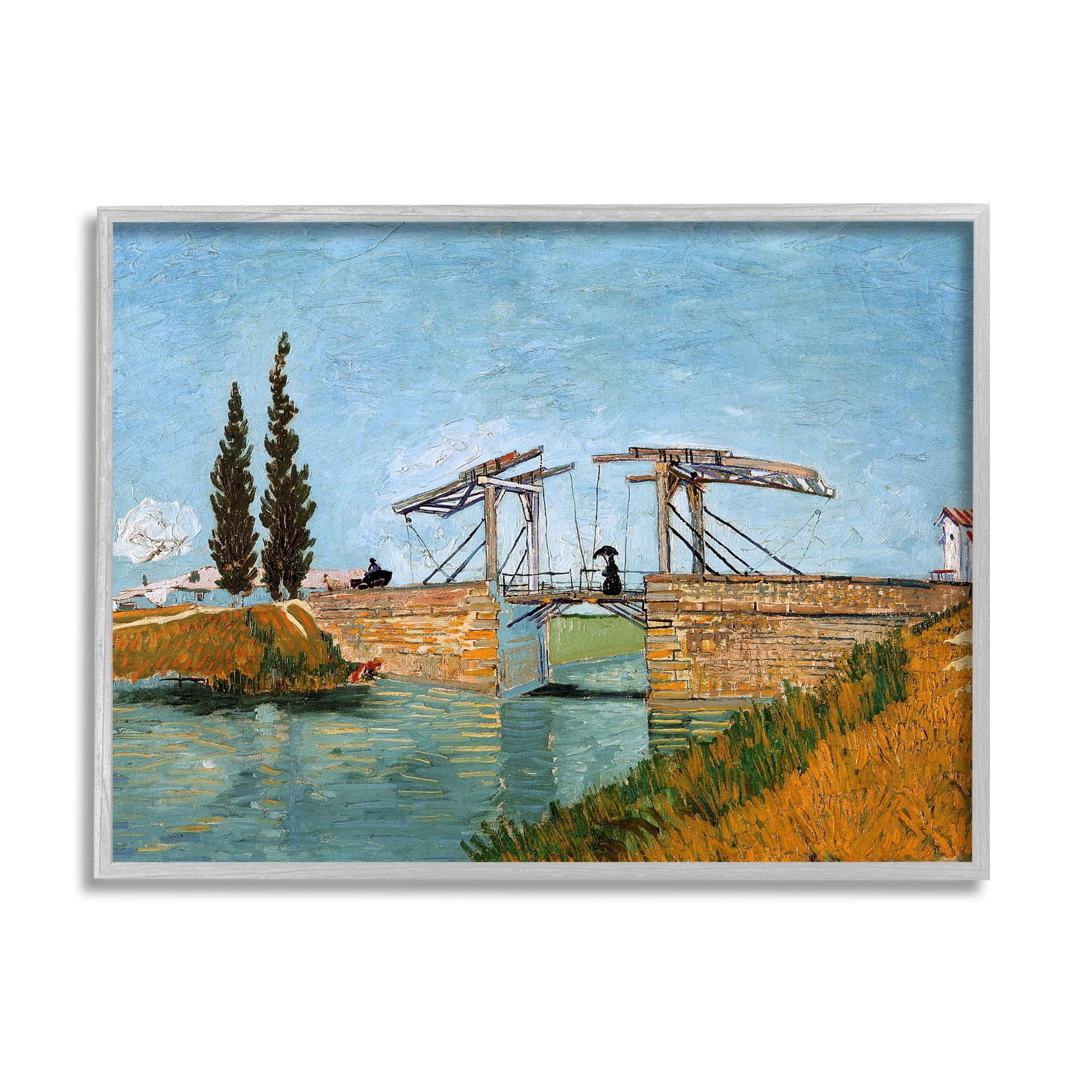 Stupell Industries Brug bij Langlois Vincent van Gogh Classic Bridge Painting Painting Gray Framed Art Print Wall Art, Design by one1000paintings