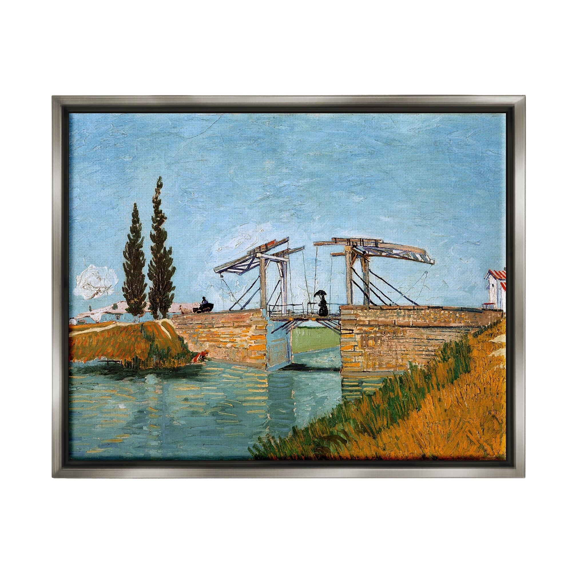 Stupell Industries Brug bij Langlois Vincent van Gogh Classic Bridge Painting Painting Luster Gray Floating Framed Canvas Print Wall Art, Design by one1000paintings