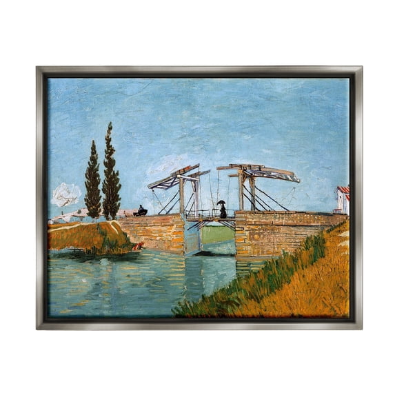 Stupell Industries Brug bij Langlois Vincent van Gogh Classic Bridge Painting Painting Luster Gray Floating Framed Canvas Print Wall Art, Design by one1000paintings