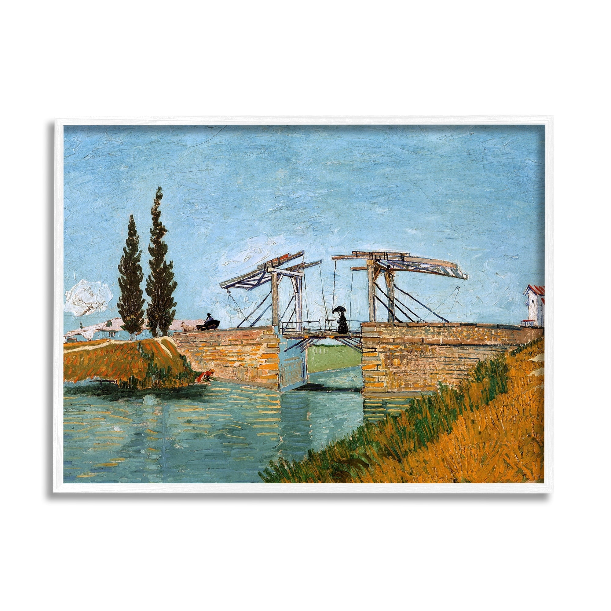 Stupell Industries Brug bij Langlois Vincent van Gogh Classic Bridge Painting Painting White Framed Art Print Wall Art, Design by one1000paintings