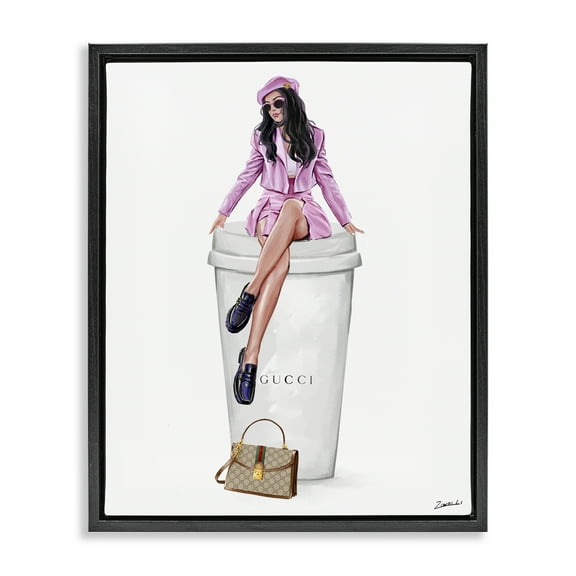 Stupell Industries Brunch Coffee Fashionista People Painting Black Floater Framed Canvas Art Print Wall Art, 17 x 21