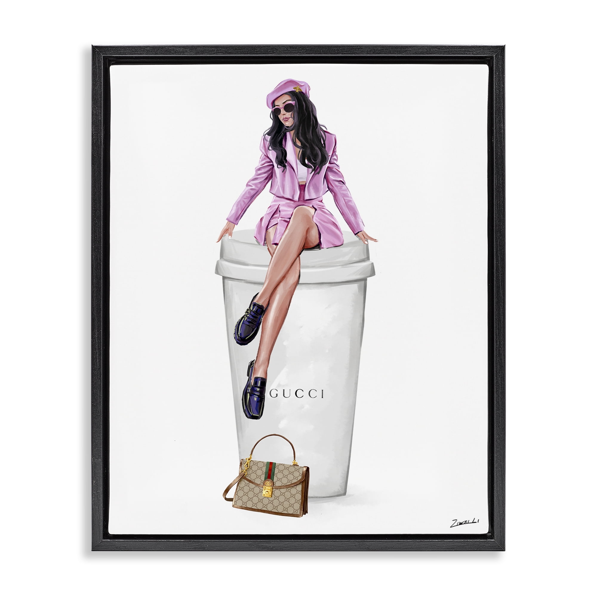 Stupell Industries Brunch Coffee Fashionista People Painting Black Floater Framed Canvas Art Print Wall Art, 25 x 31
