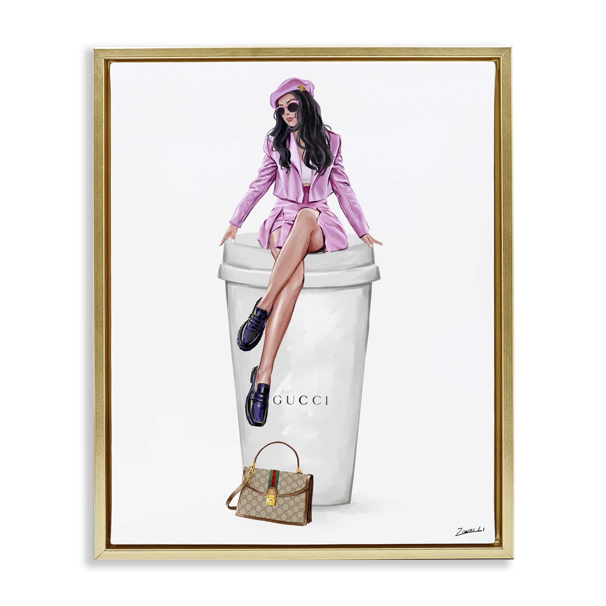 Stupell Industries Brunch Coffee Fashionista People Painting Gold Floater Framed Canvas Art Print Wall Art, 17 x 21