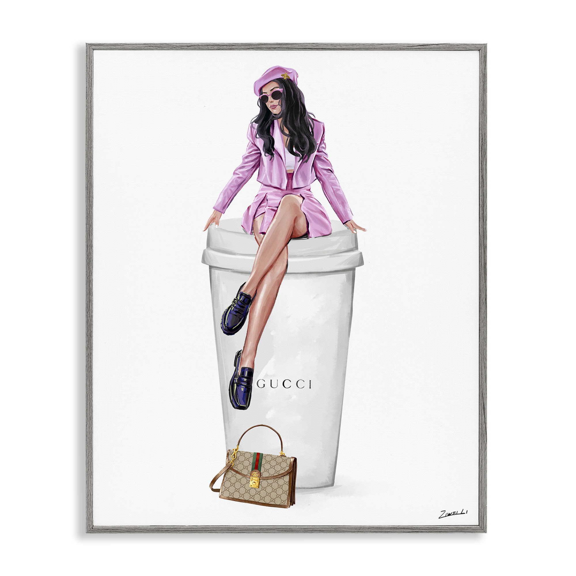Stupell Industries Brunch Coffee Fashionista People Painting Gray Framed Art Print Wall Art, 11 x 14