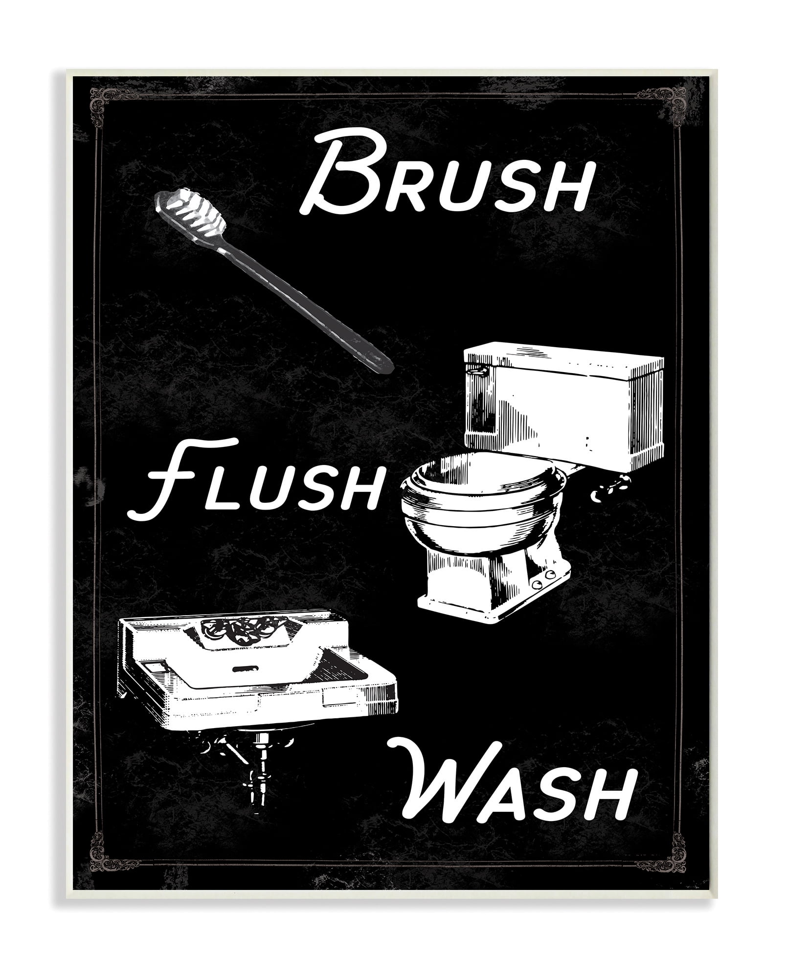 Stupell Industries Brush Flush Wash Bathroom Black And White Word Design Graphic Art Unframed Art Print Wall Art, 13x19, by The Saturday Evening Post