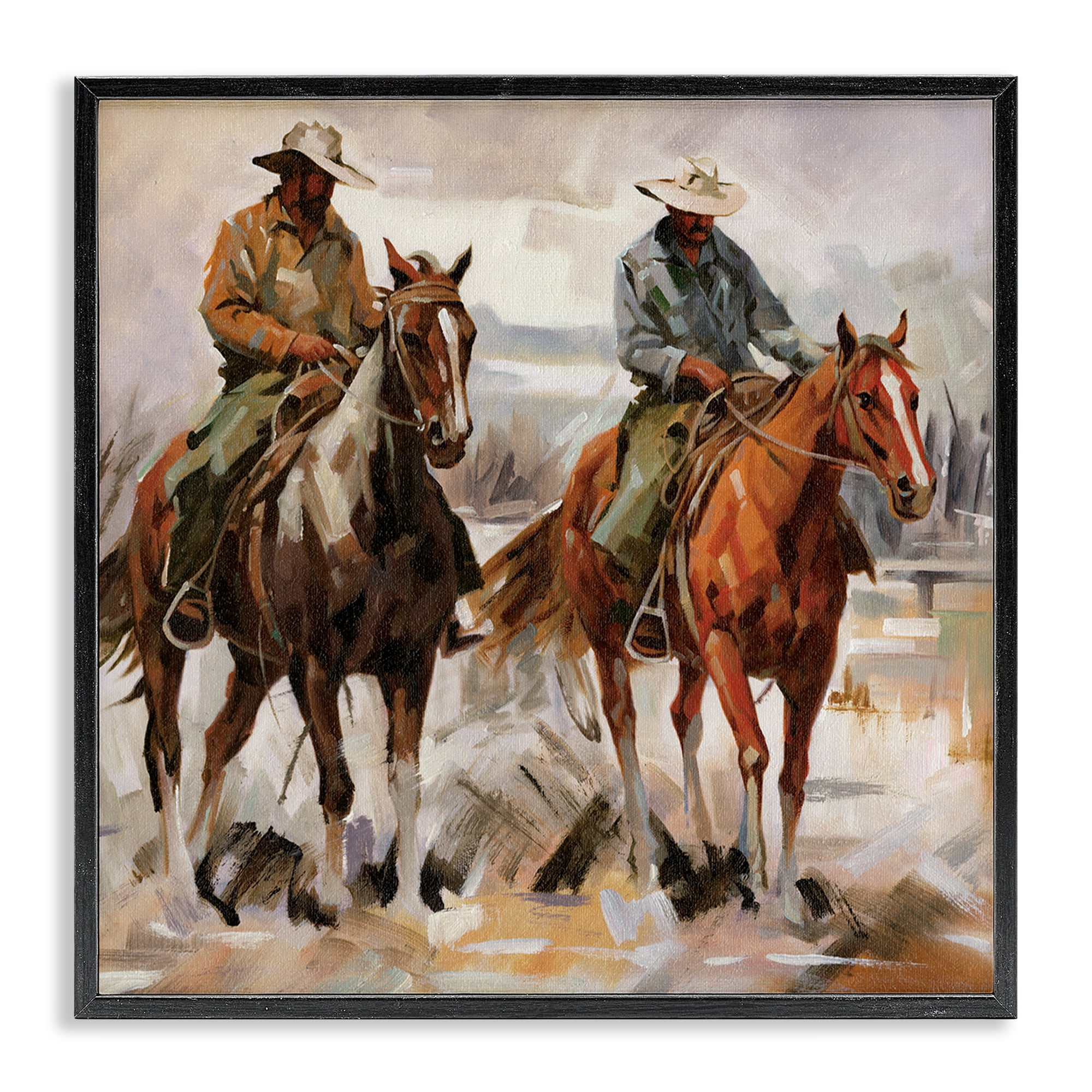 Stupell Industries Brush Stroke Cowboys People Painting Black Framed Art Print Wall Art, 17 x 17