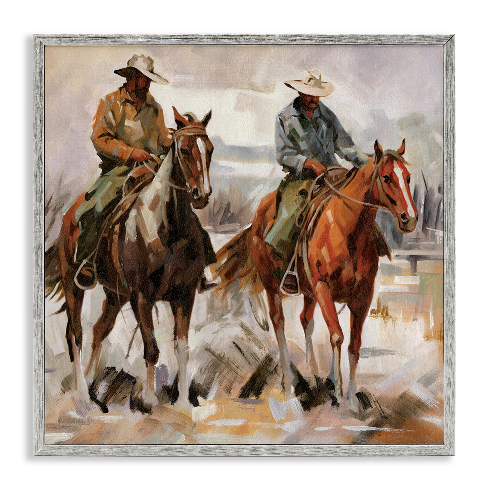Stupell Industries Brush Stroke Cowboys People Painting Gray Framed Art Print Wall Art, 12 x 12