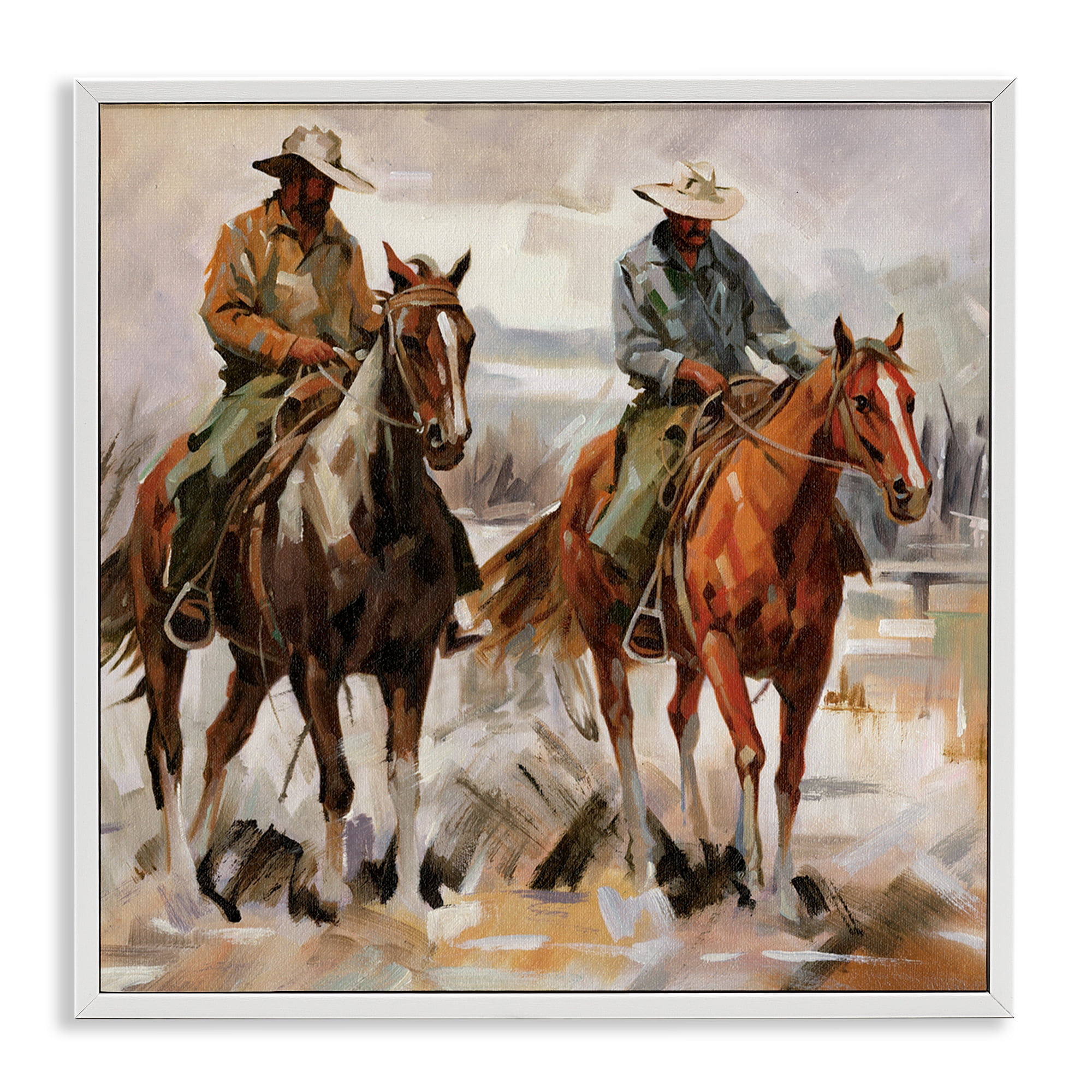 Stupell Industries Brush Stroke Cowboys People Painting White Framed Art Print Wall Art, 12 x 12