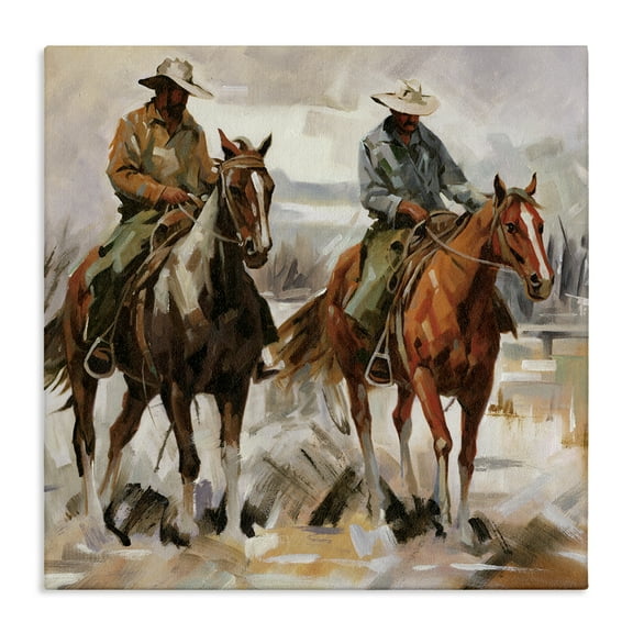 Stupell Industries Brush Stroke Cowboys People Painting Wrapped Canvas Art Print Wall Art, 17 x 17