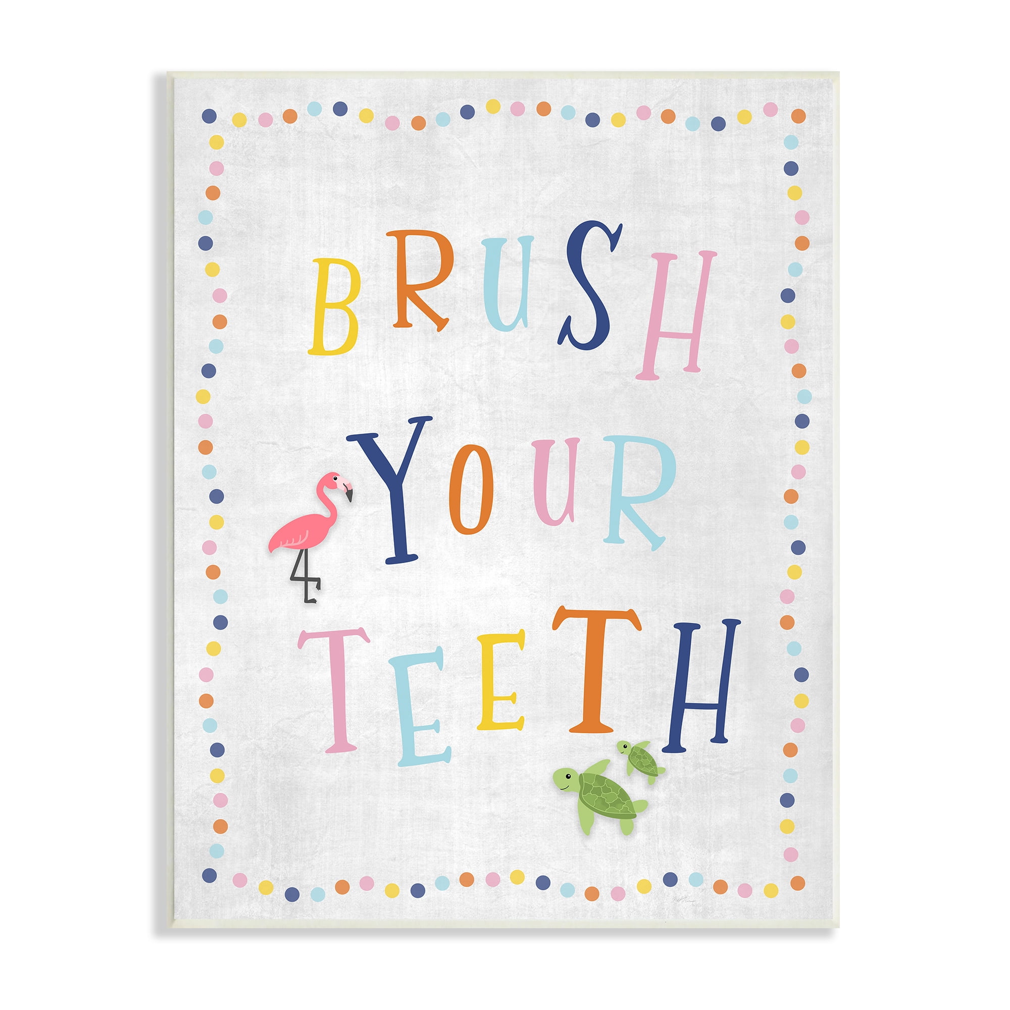 Stupell Industries Brush Your Teeth Bathroom Sign Playful Flamingo Turtle, 10 x 15, Design by Natalie Carpentieri