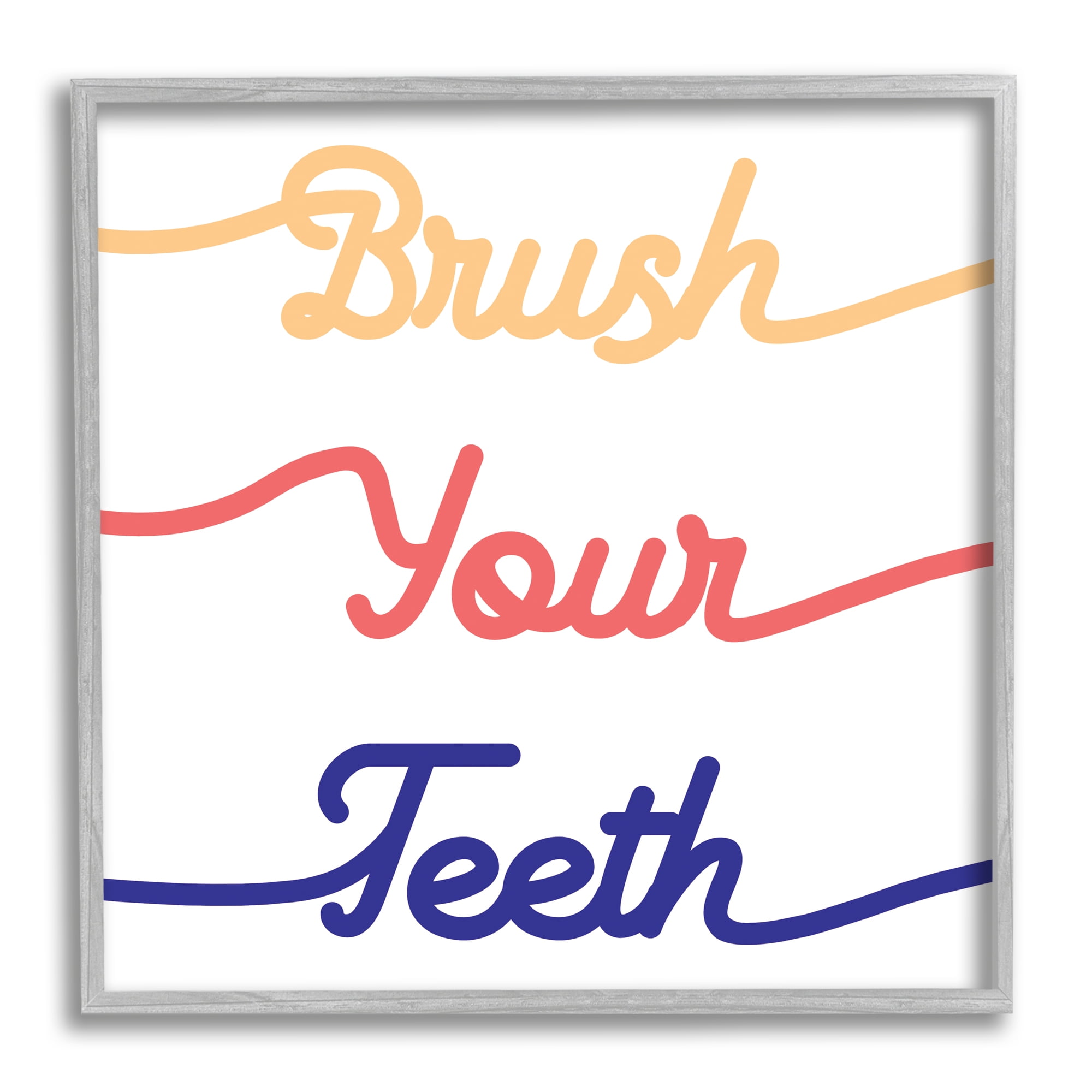 Stupell Industries Brush Your Teeth Children's Bathroom Dental Hygiene Typography Painting Gray Framed Art Print Wall Art, 12 x 12