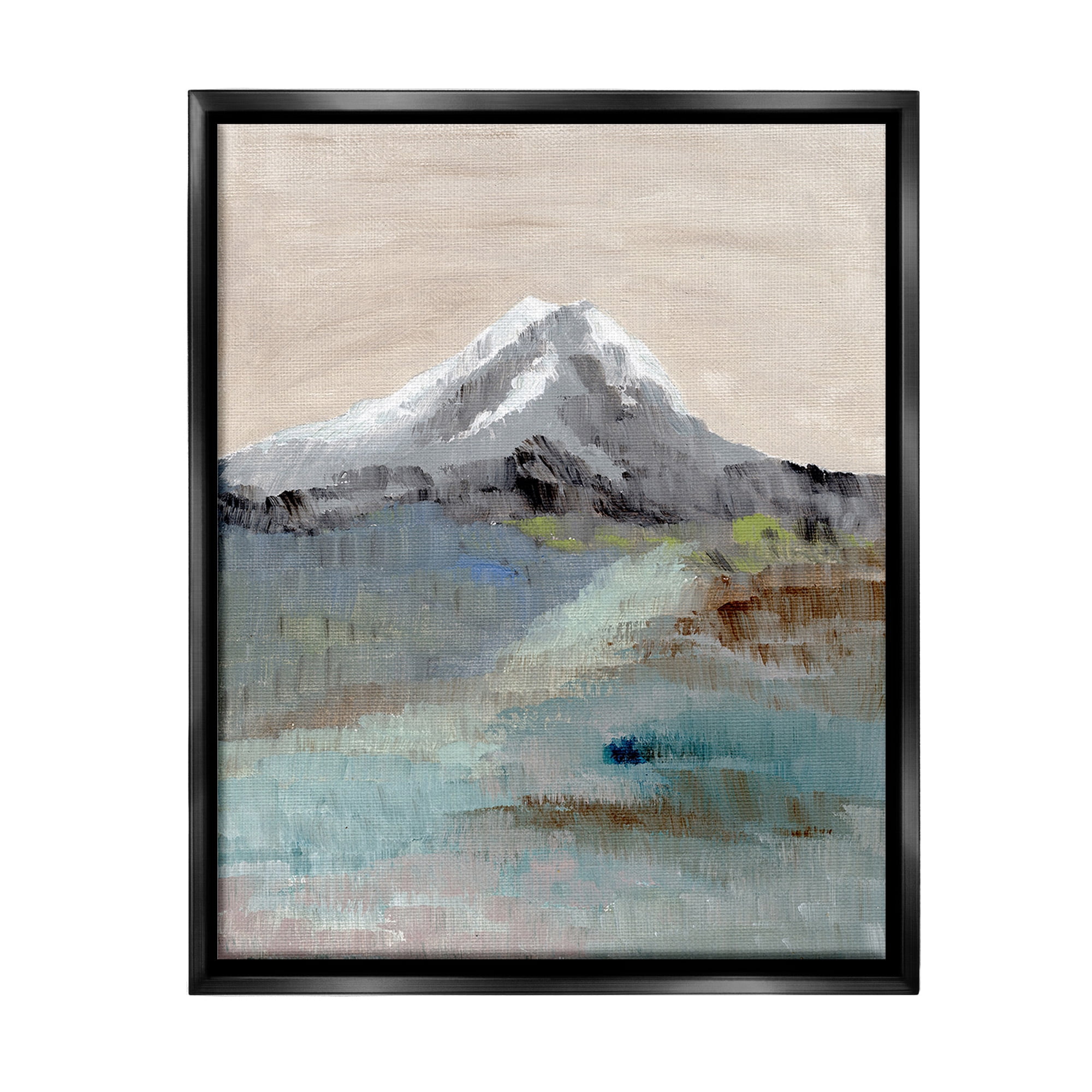 Stupell Industries Brushed Abstract Volcano Landscape Painting Black Floater Framed Canvas Art Print Wall Art, 25 x 31