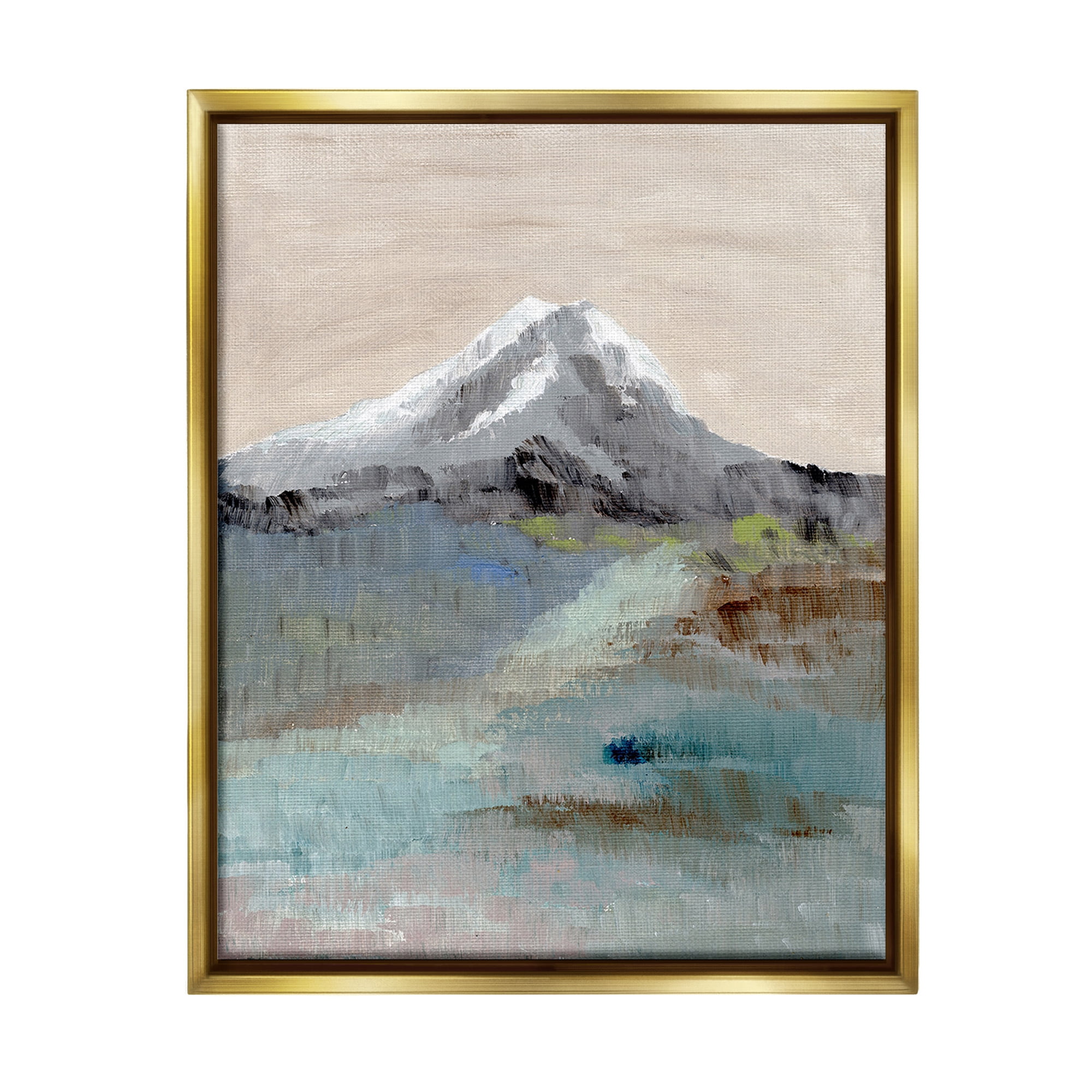 Stupell Industries Brushed Abstract Volcano Landscape Painting Gold Floater Framed Canvas Art Print Wall Art, 25 x 31