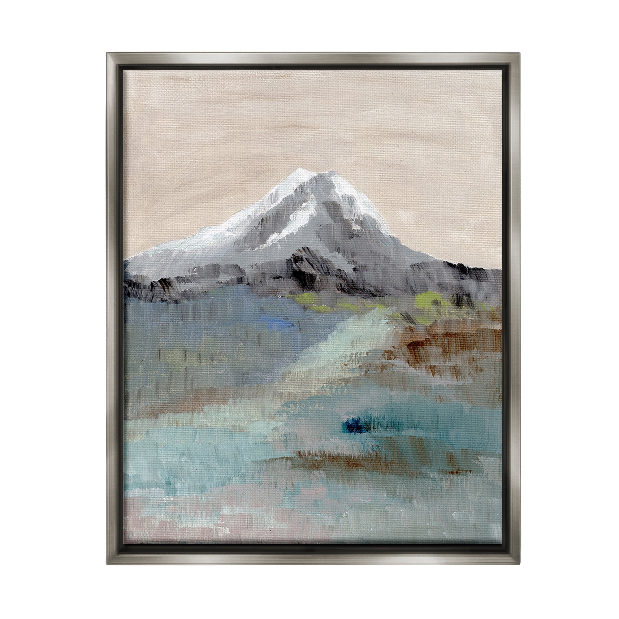 Stupell Industries Brushed Abstract Volcano Landscape Painting Gray Floater Framed Canvas Art Print Wall Art, 17 x 21