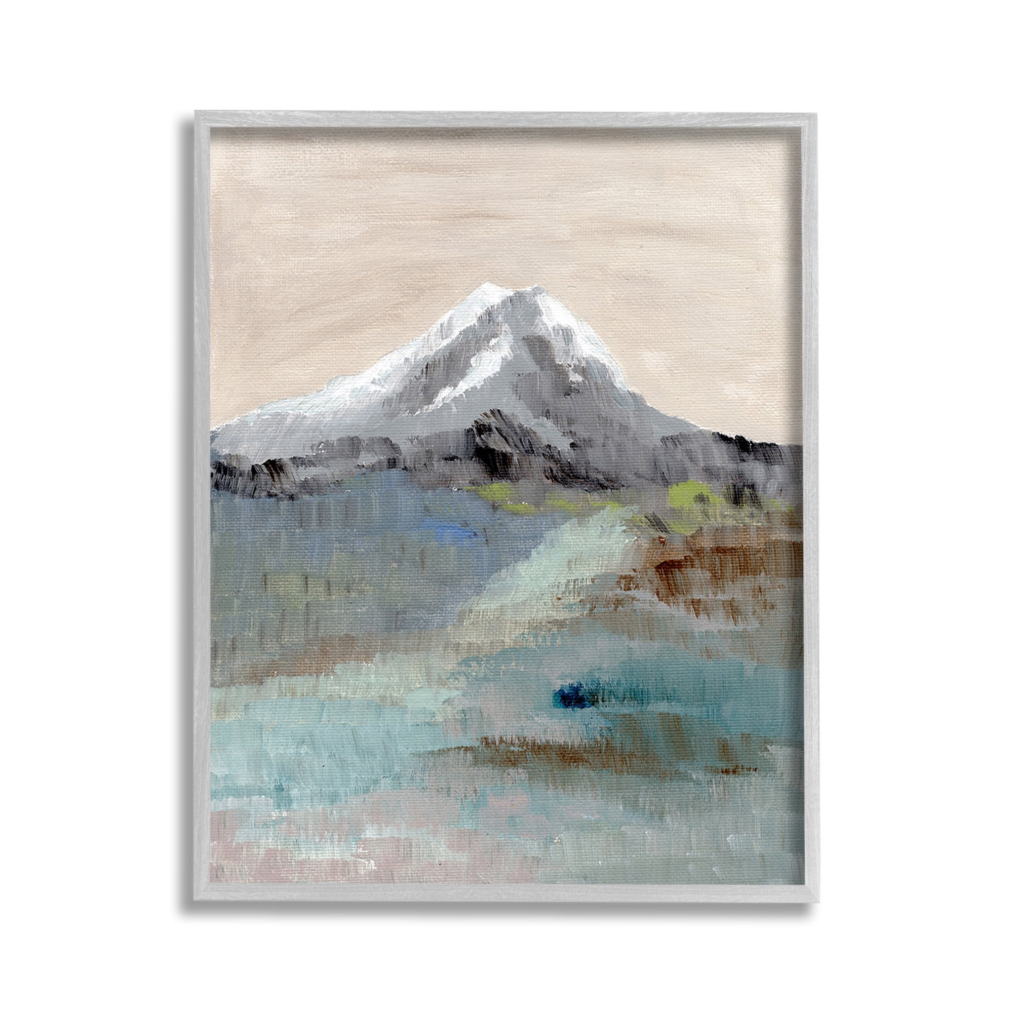 Stupell Industries Brushed Abstract Volcano Landscape Painting Gray Framed Art Print Wall Art, 11 x 14