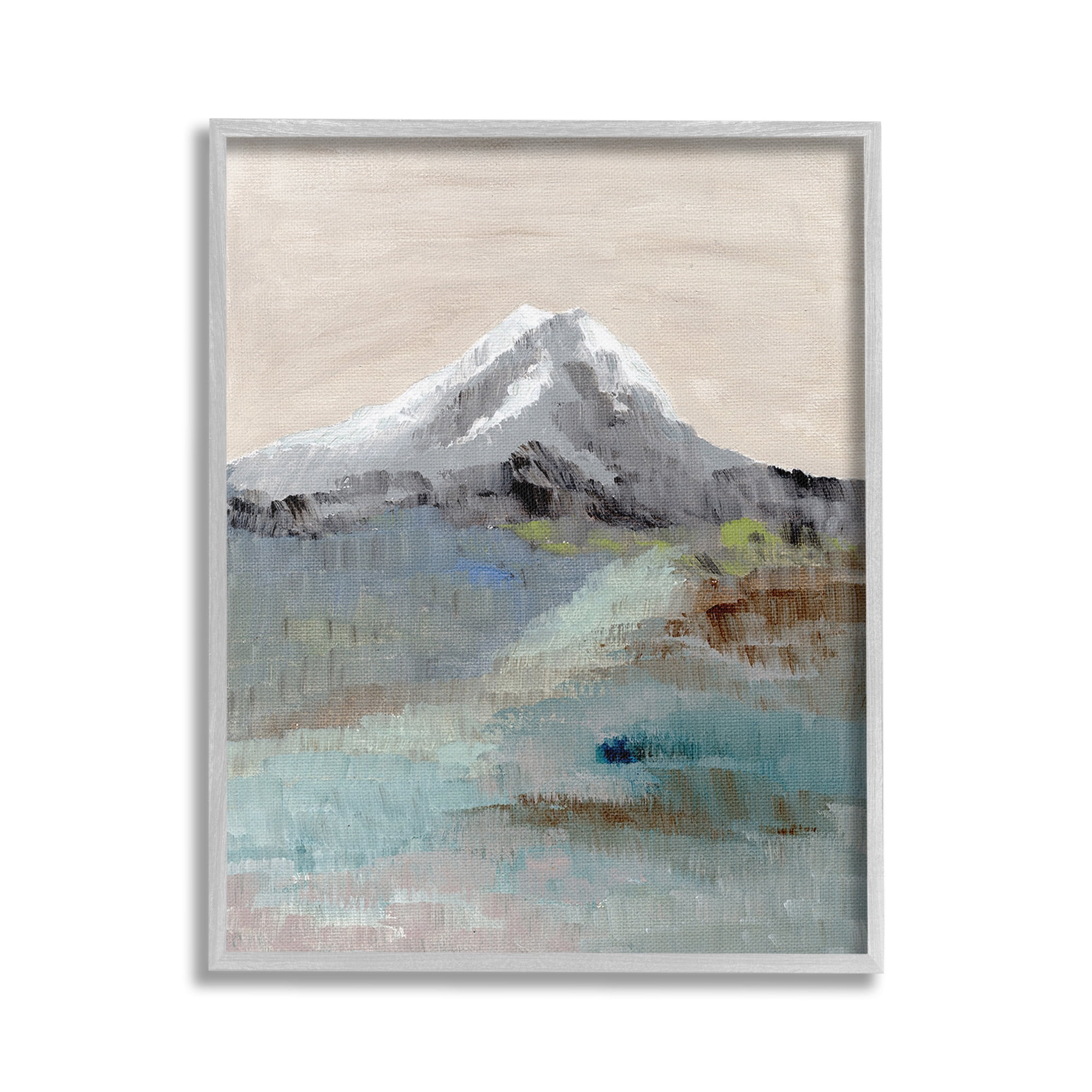 Stupell Industries Brushed Abstract Volcano Landscape Painting Gray Framed Art Print Wall Art, 16 x 20