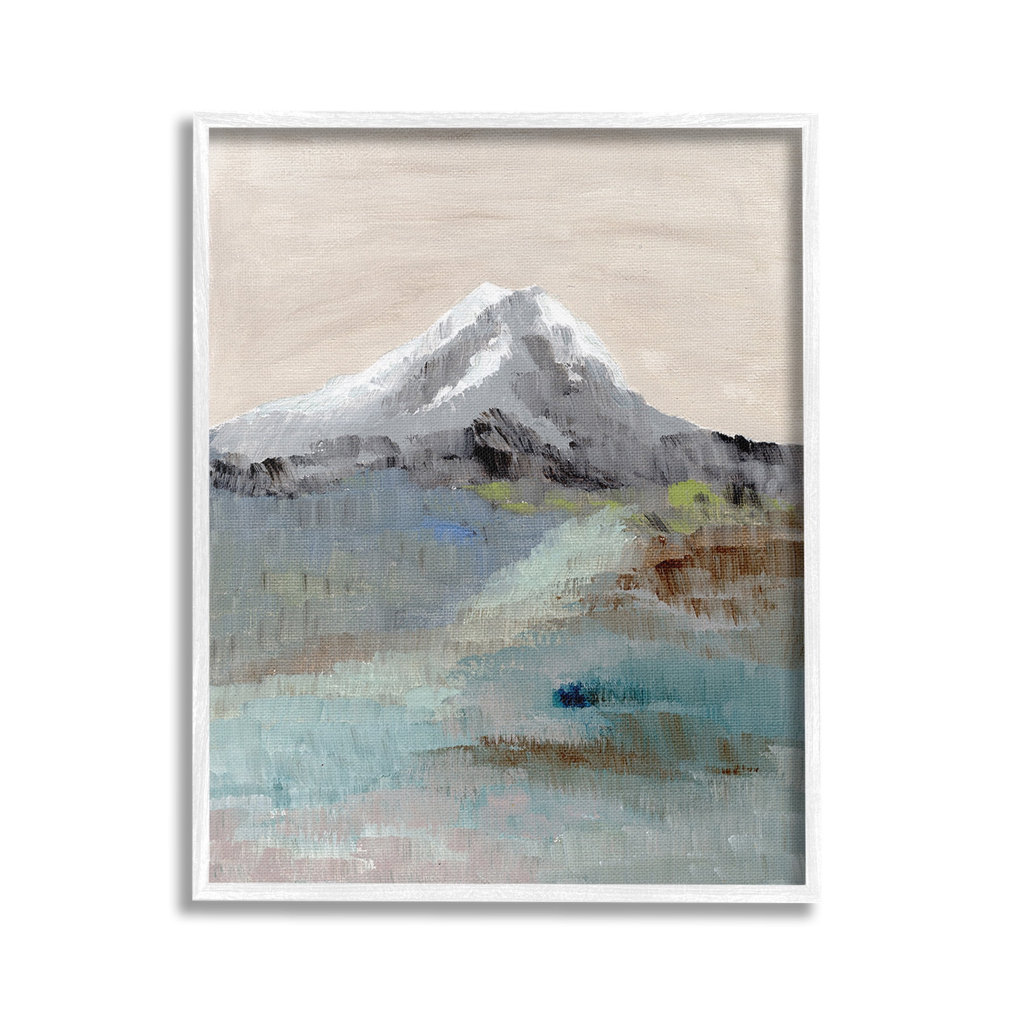 Stupell Industries Brushed Abstract Volcano Landscape Painting White Framed Art Print Wall Art, 16 x 20