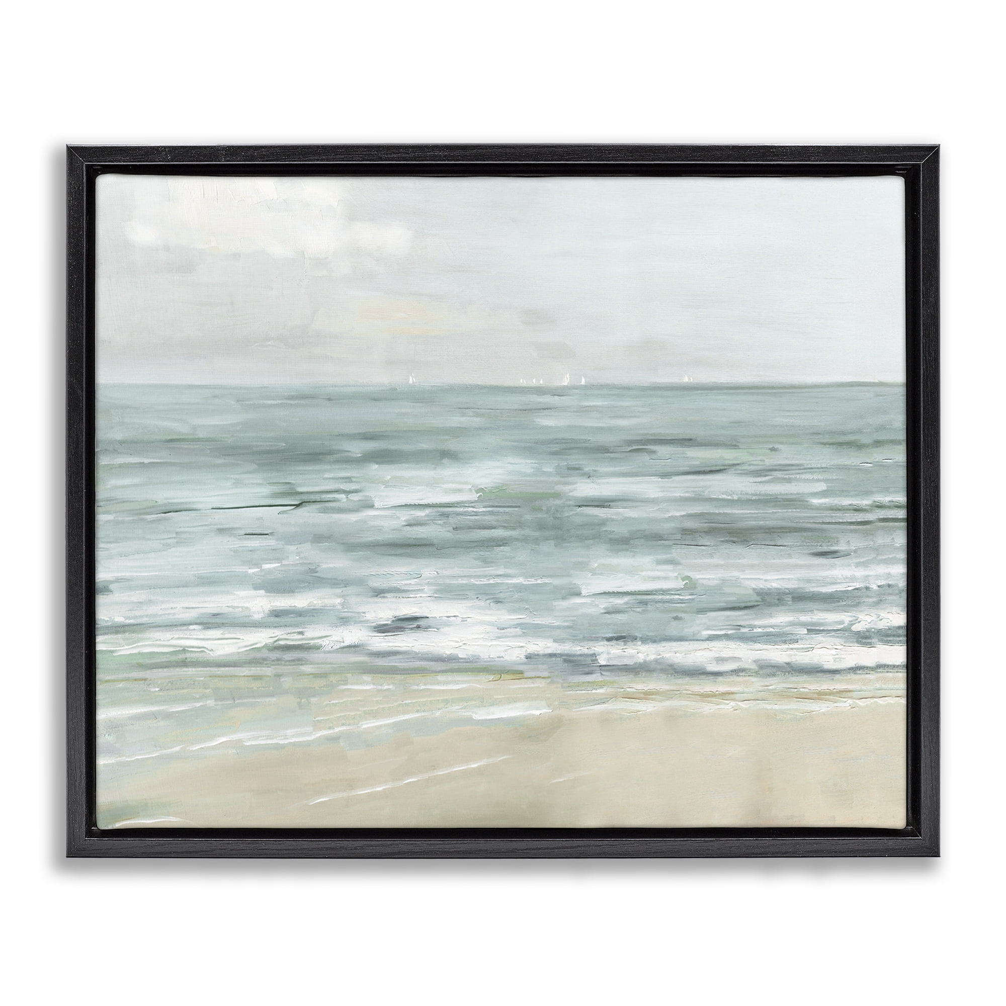 Stupell Industries Brushed Beach Waves Landscape Painting Black Floater Framed Canvas Art Print Wall Art, 21 x 17