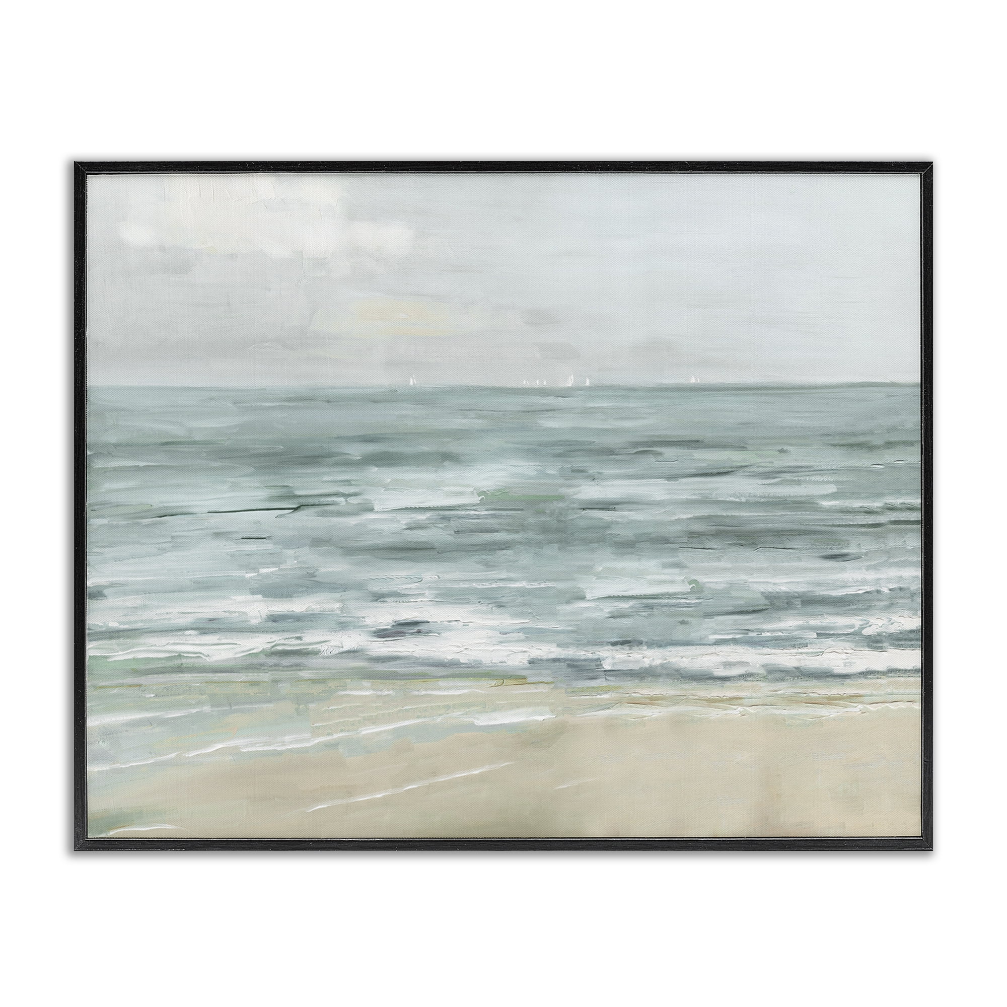 Stupell Industries Brushed Beach Waves Landscape Painting Black Framed Art Print Wall Art, 14 x 11