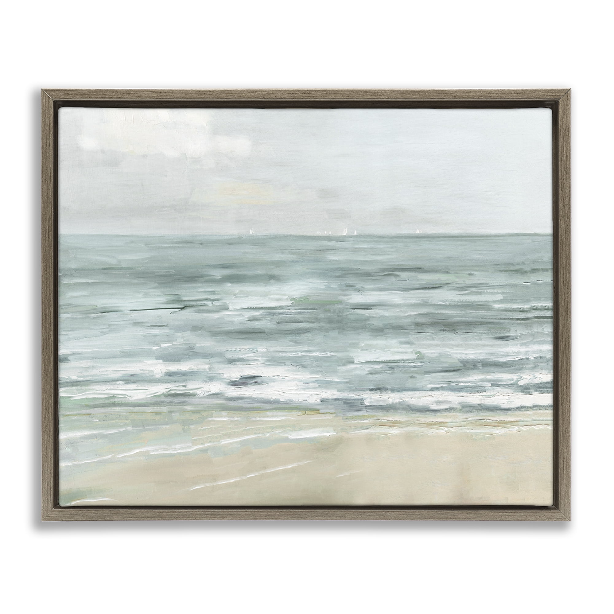 Stupell Industries Brushed Beach Waves Landscape Painting Brown Floater Framed Canvas Art Print Wall Art, 31 x 25