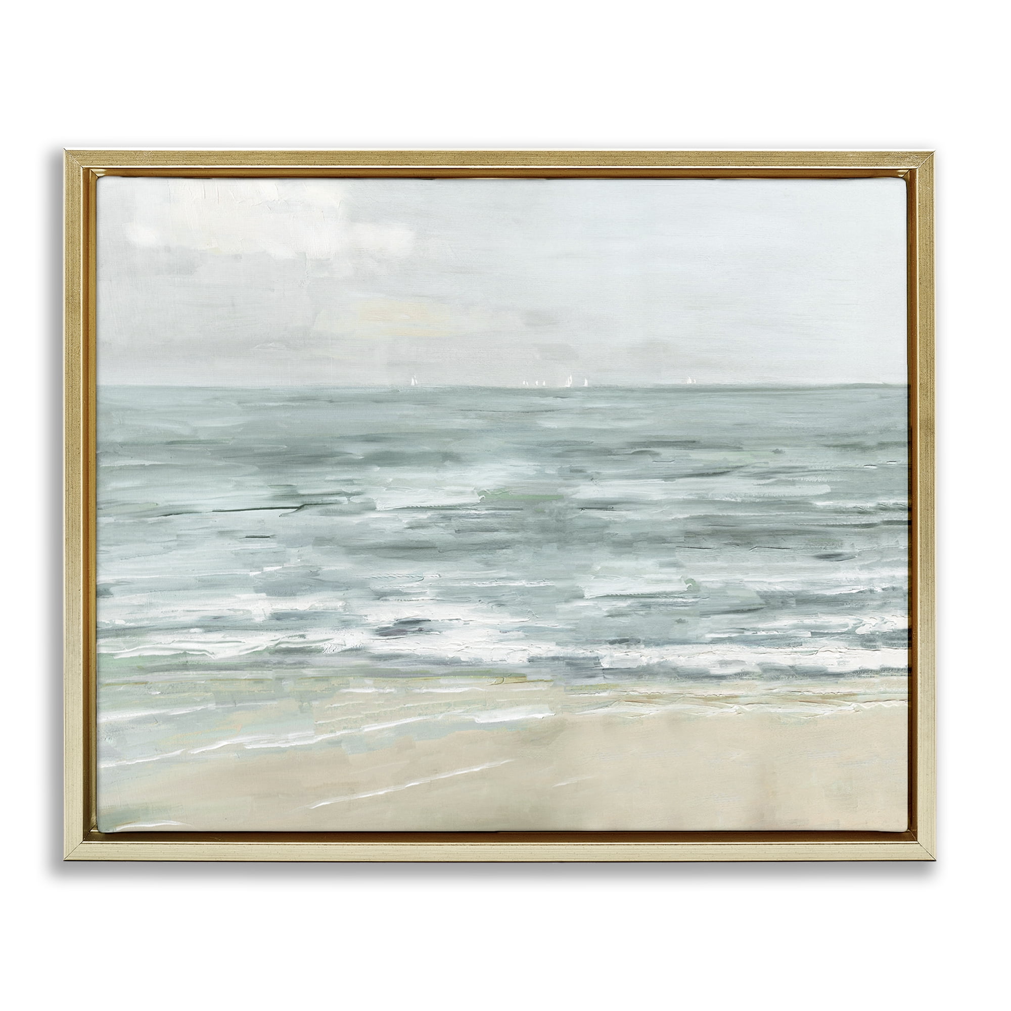 Stupell Industries Brushed Beach Waves Landscape Painting Gold Floater Framed Canvas Art Print Wall Art, 21 x 17