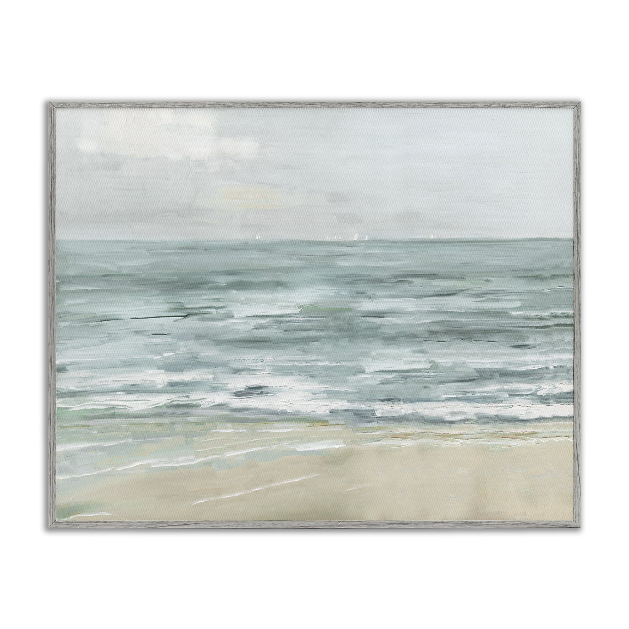 Stupell Industries Brushed Beach Waves Landscape Painting Gray Framed Art Print Wall Art, 30 x 24