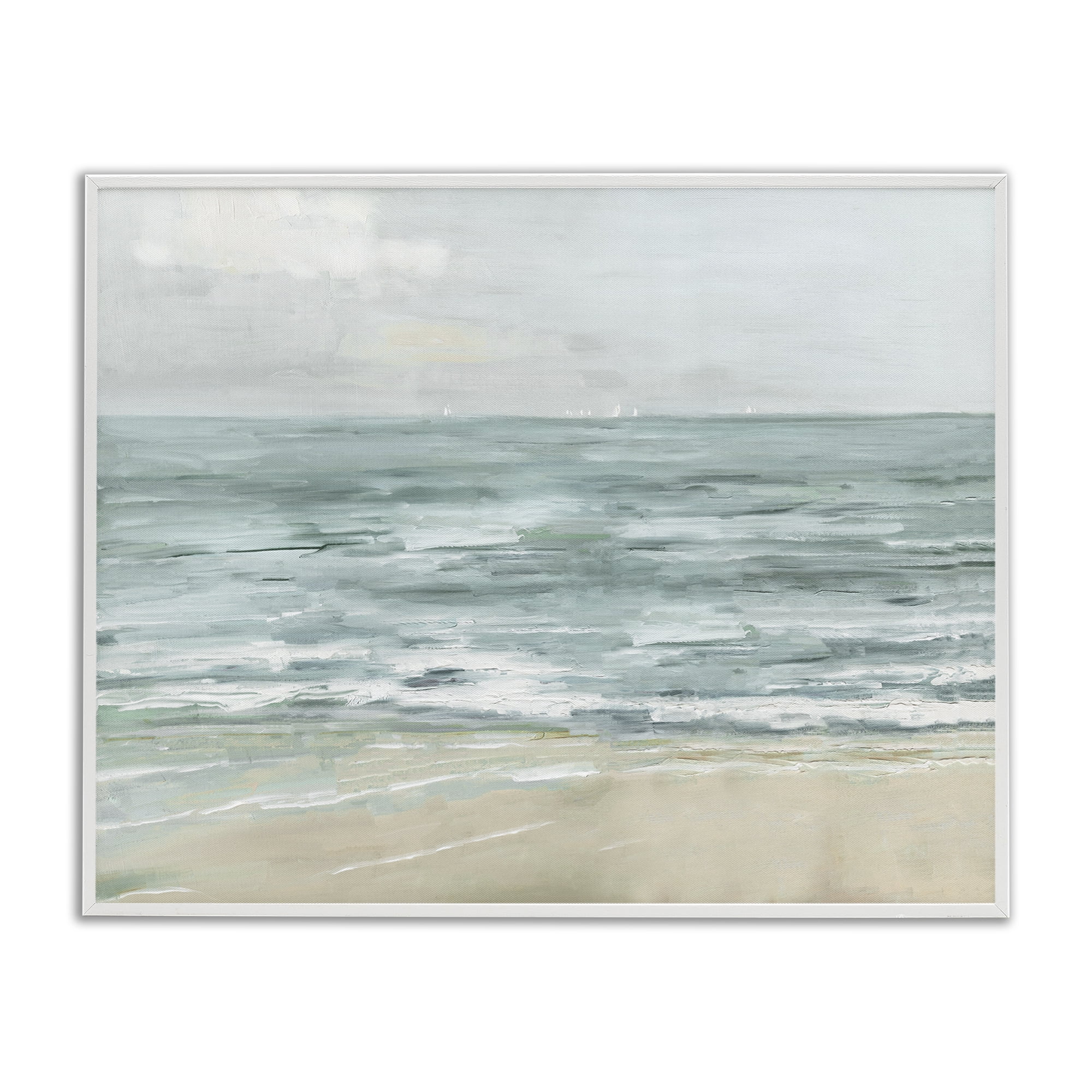 Stupell Industries Brushed Beach Waves Landscape Painting White Framed Art Print Wall Art, 14 x 11