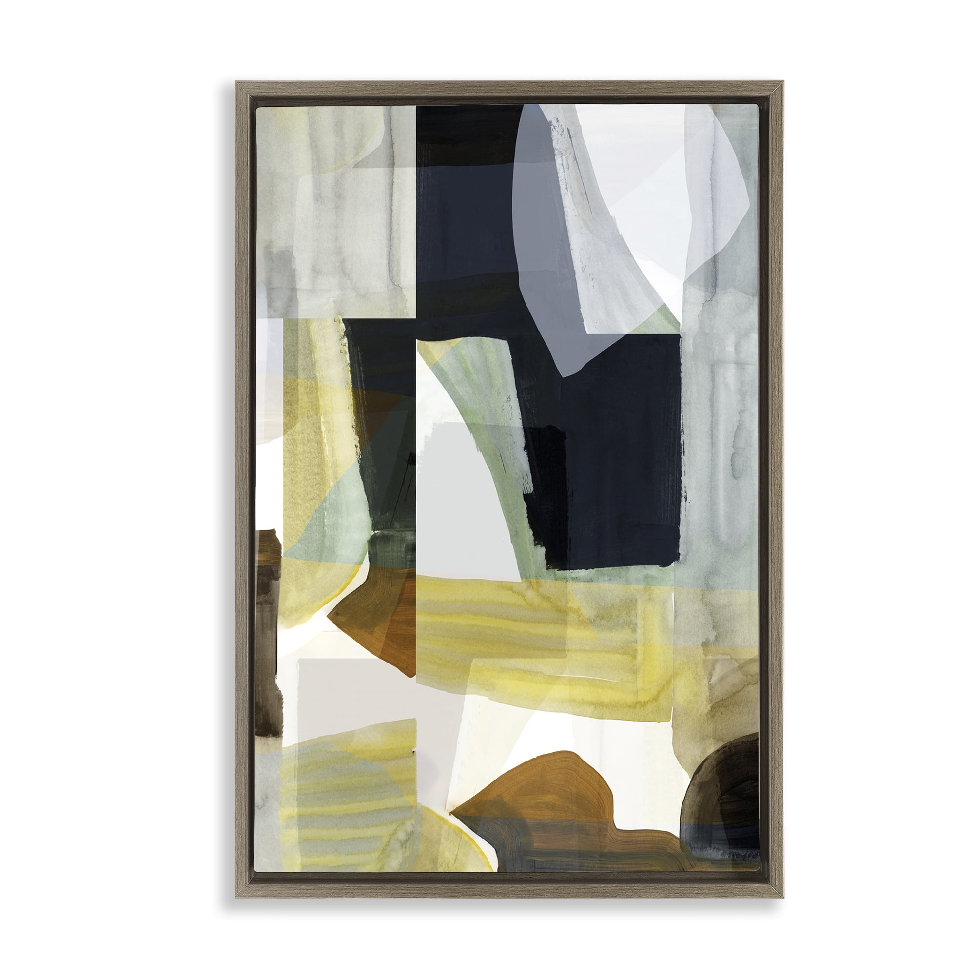 Stupell Industries Brushed Blocked Abstraction Abstract Painting Brown Floater Framed Canvas Art Print Wall Art, 17 x 25