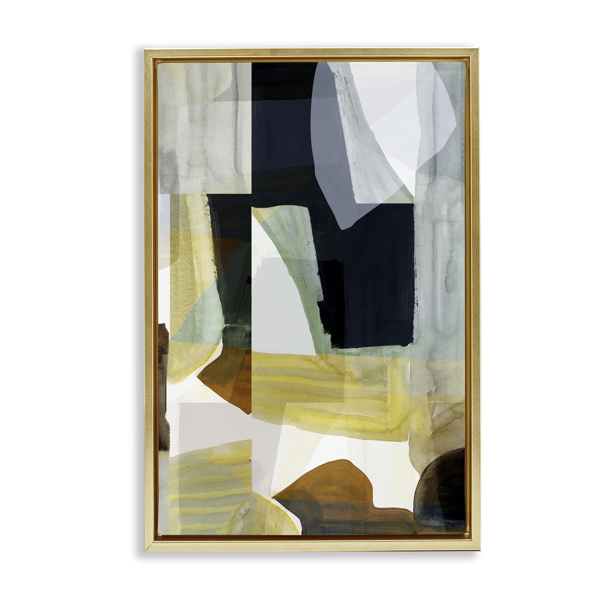 Stupell Industries Brushed Blocked Abstraction Abstract Painting Gold Floater Framed Canvas Art Print Wall Art, 21 x 31