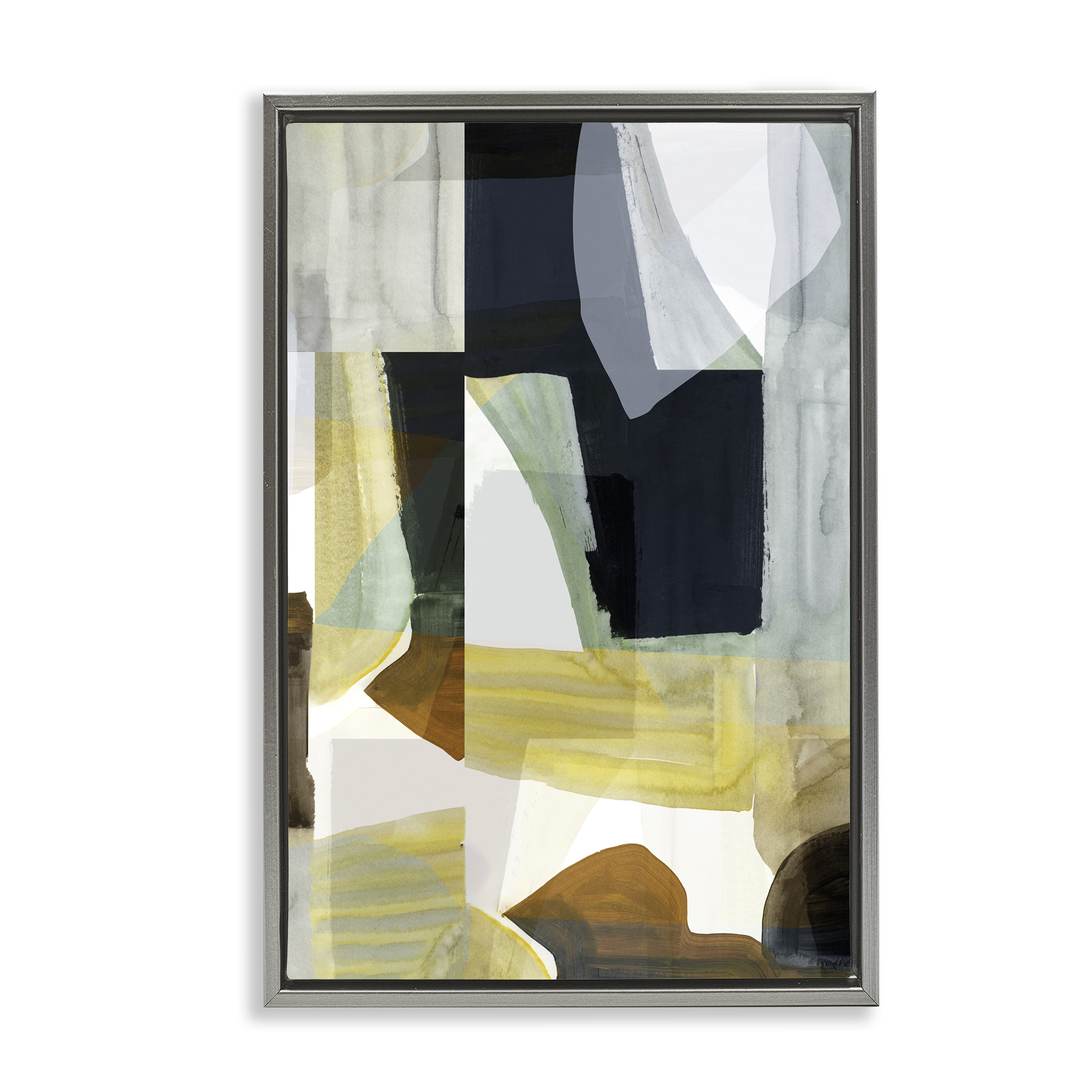 Stupell Industries Brushed Blocked Abstraction Abstract Painting Gray Floater Framed Canvas Art Print Wall Art, 17 x 25