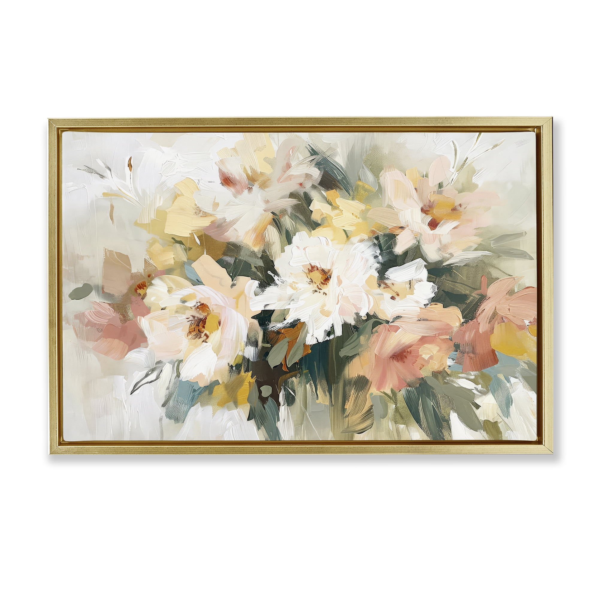 Stupell Industries Brushed Bouquet Blooms Plants & Flowers Painting Gold Floater Framed Canvas Art Print Wall Art, 25 x 17