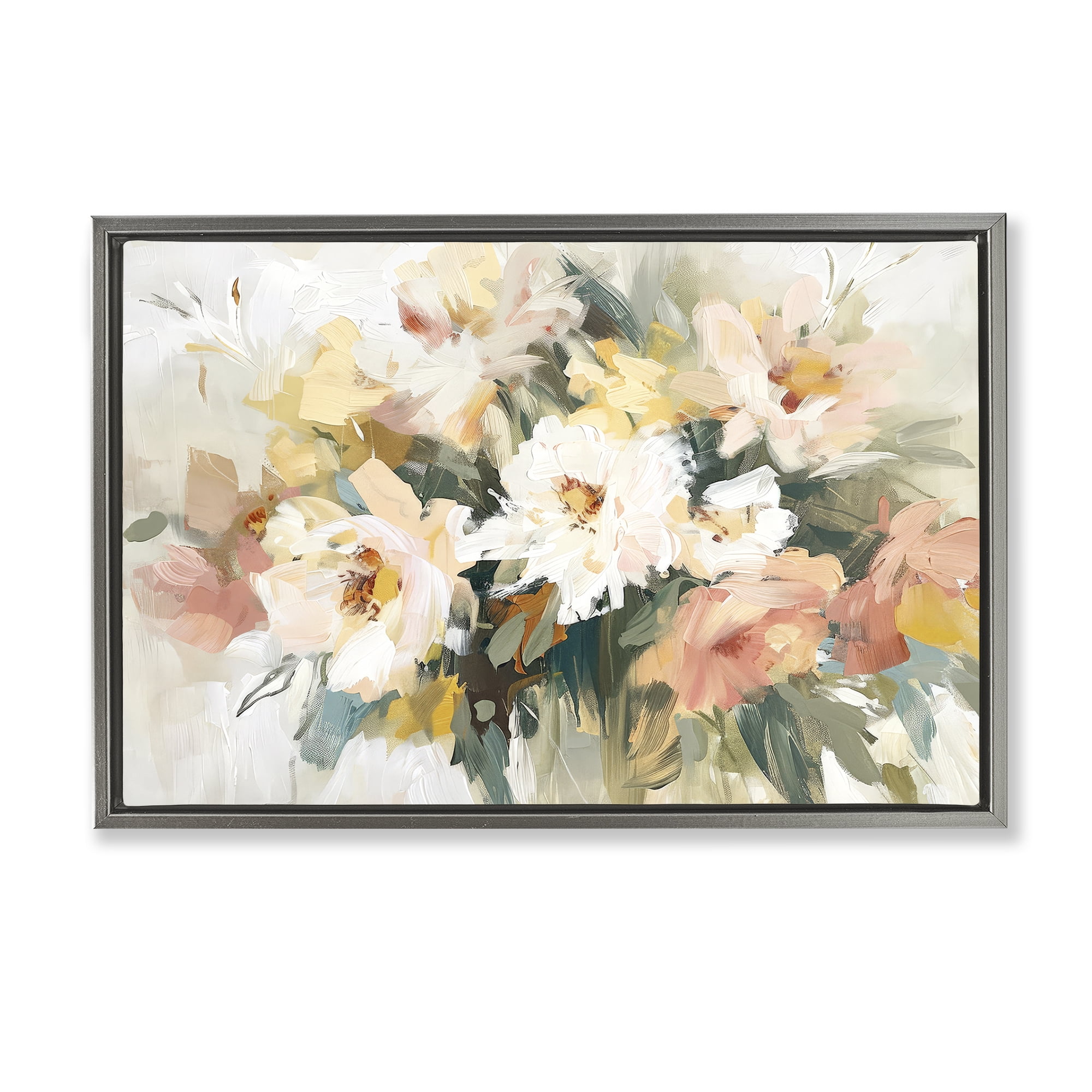 Stupell Industries Brushed Bouquet Blooms Plants & Flowers Painting Gray Floater Framed Canvas Art Print Wall Art, 31 x 21