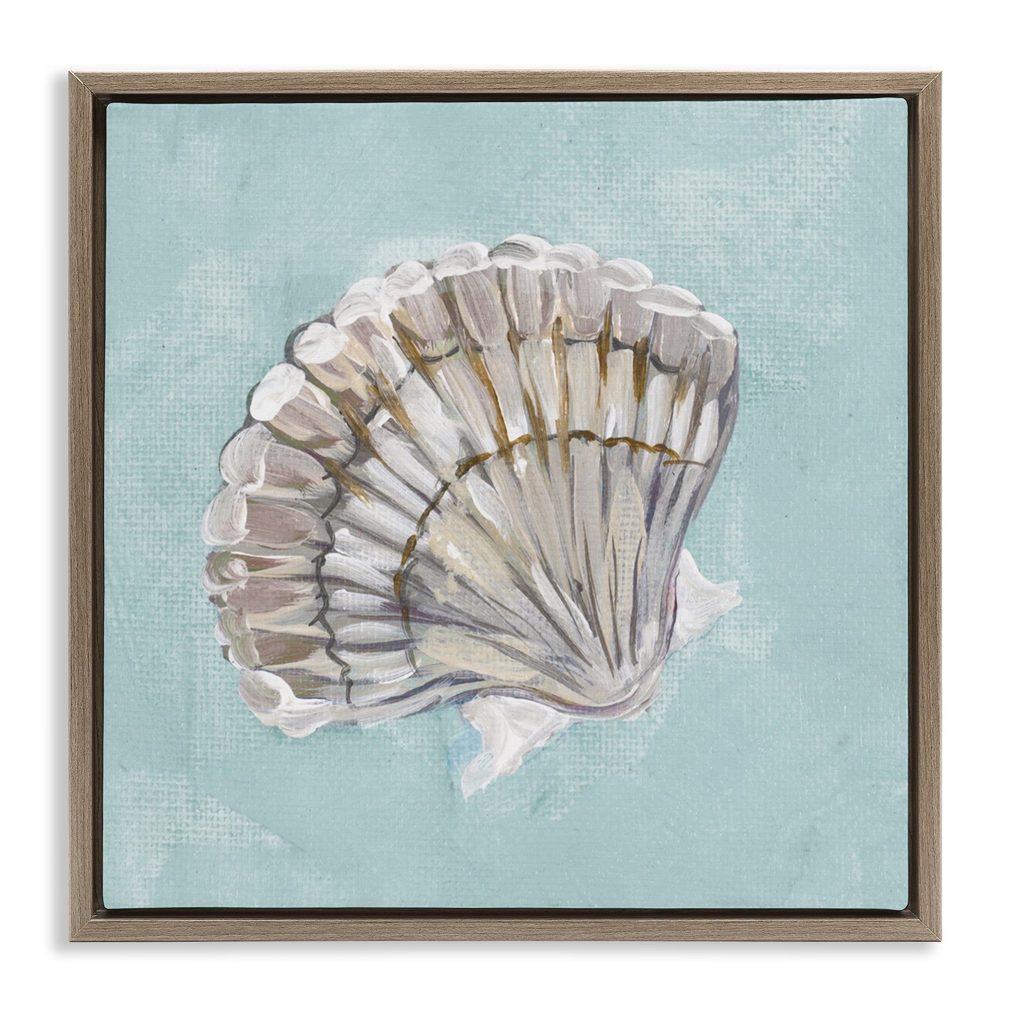 Stupell Industries Brushed Clam Shell Coastal Painting Brown Floater Framed Canvas Art Print Wall Art, 25 x 25
