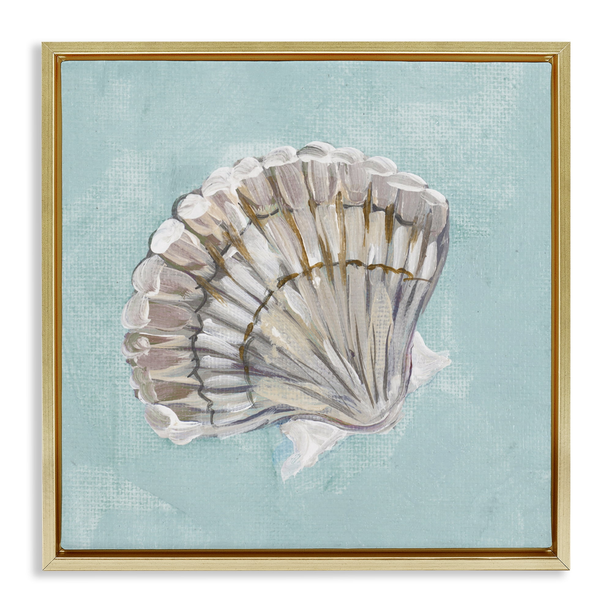 Stupell Industries Brushed Clam Shell Coastal Painting Gold Floater Framed Canvas Art Print Wall Art, 25 x 25