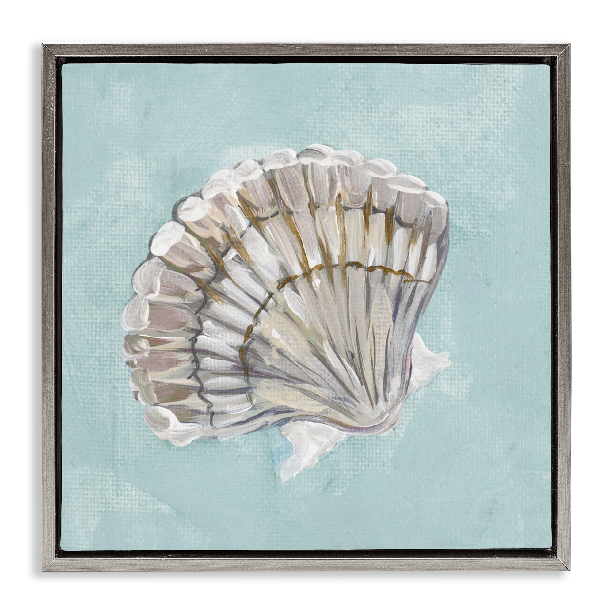 Stupell Industries Brushed Clam Shell Coastal Painting Gray Floater Framed Canvas Art Print Wall Art, 25 x 25