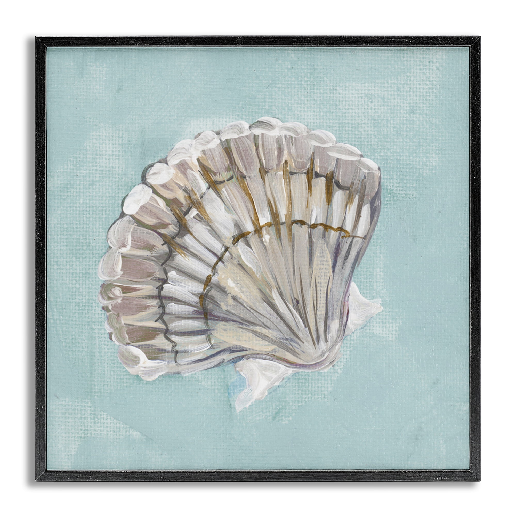 Stupell Industries Brushed Clam Shell Coastal Painting Gray Framed Art Print Wall Art, 24 x 24