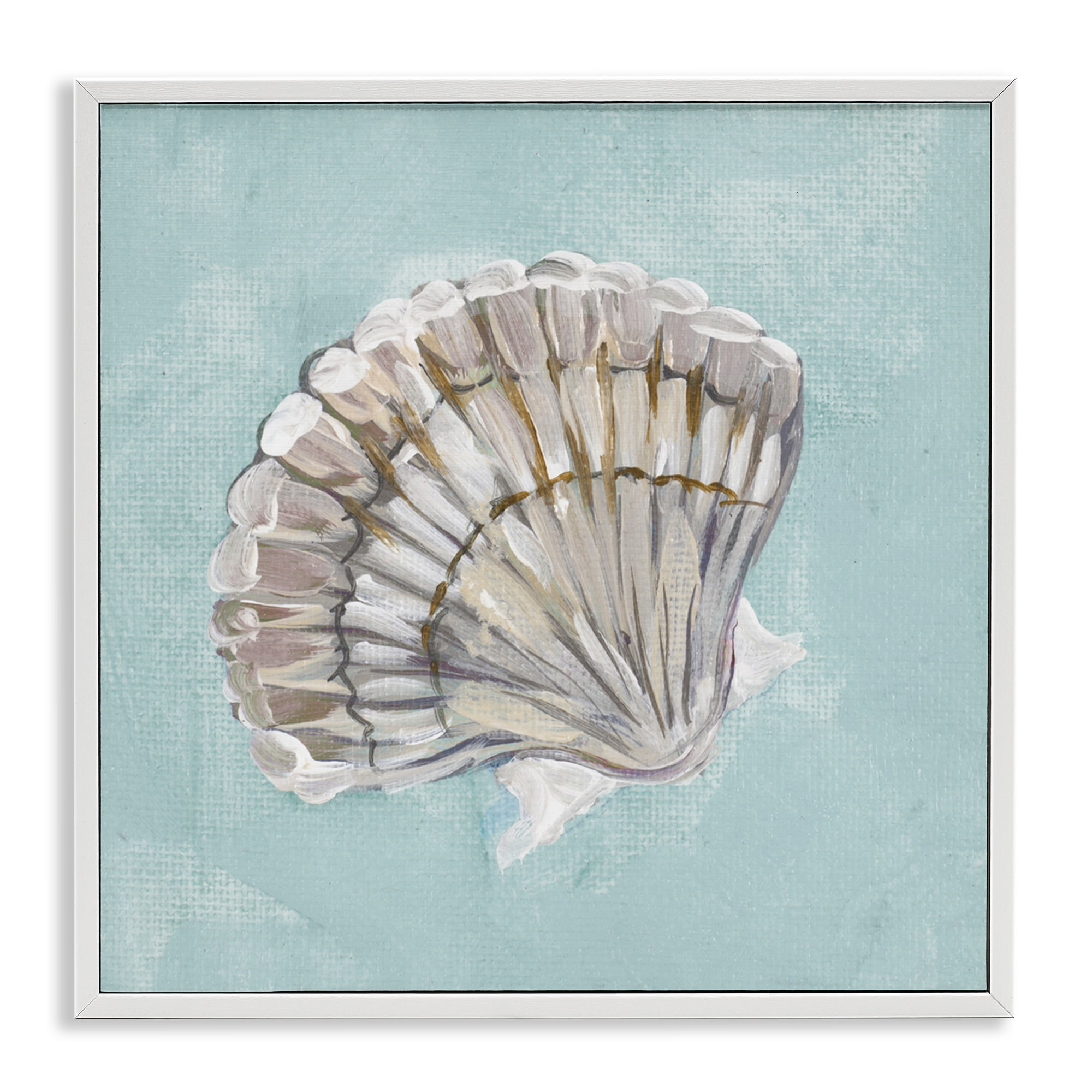 Stupell Industries Brushed Clam Shell Coastal Painting White Framed Art Print Wall Art, 12 x 12